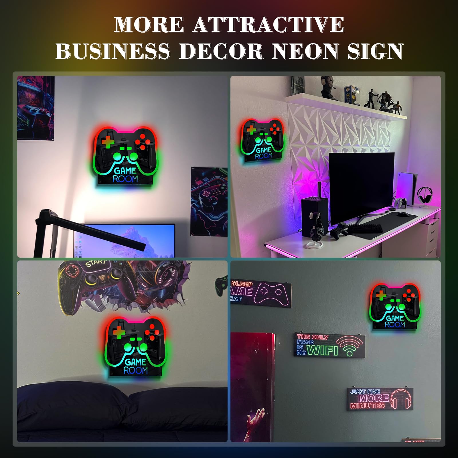 ineonlife LED Game Room Controller Neon Sign - Mirrored Color, 12.6 x 14.17 inches, USB Powered, Perfect for Teen Bedroom Decor