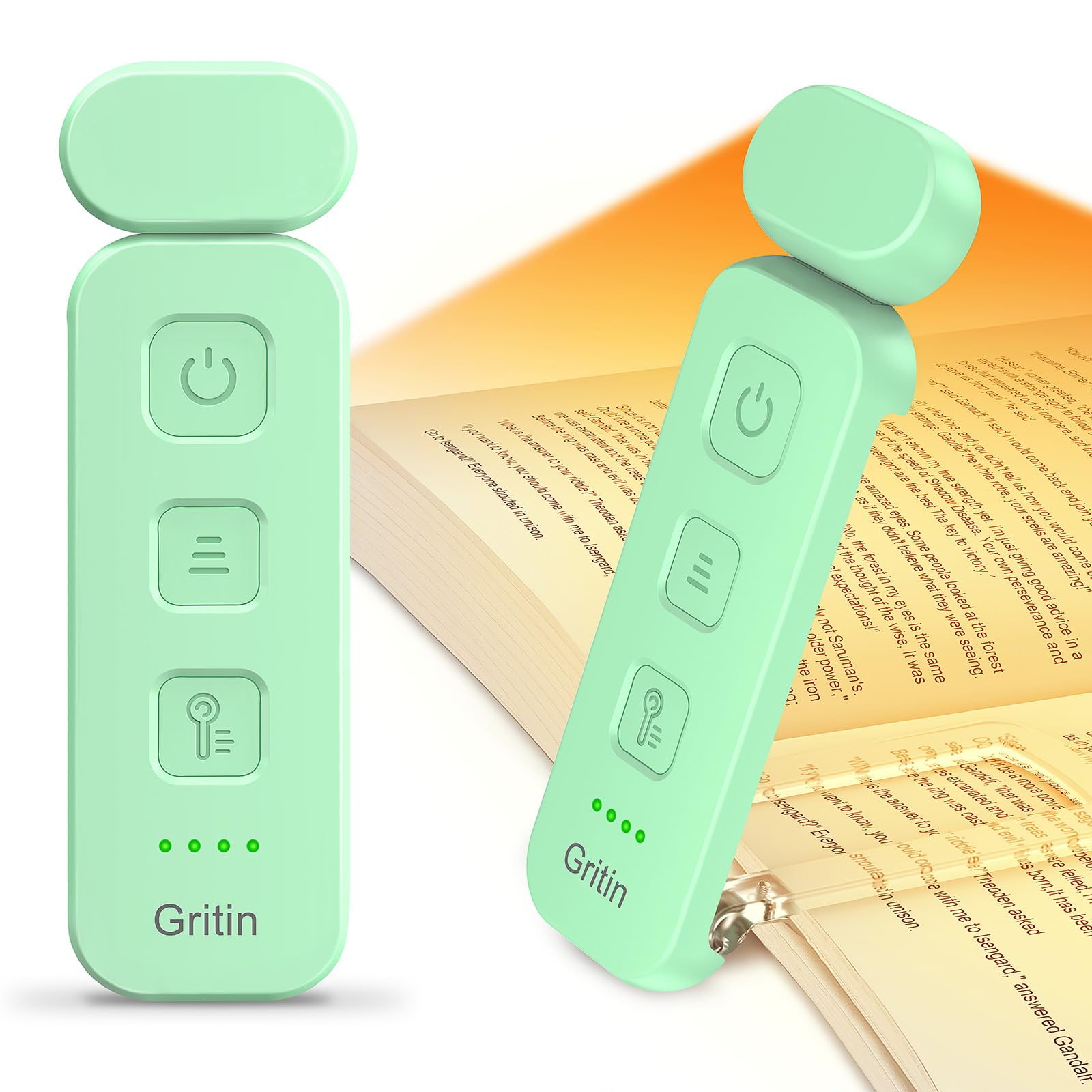 Gritin Book Light Rechargeable  Reading Light Lamp Clip on Book  Eye Caring 3 Colors  5 Brightness & Stepless Dimming  Long Lasting up to 80hrs  Portable Mini Book Light for Book Lovers-Cyan