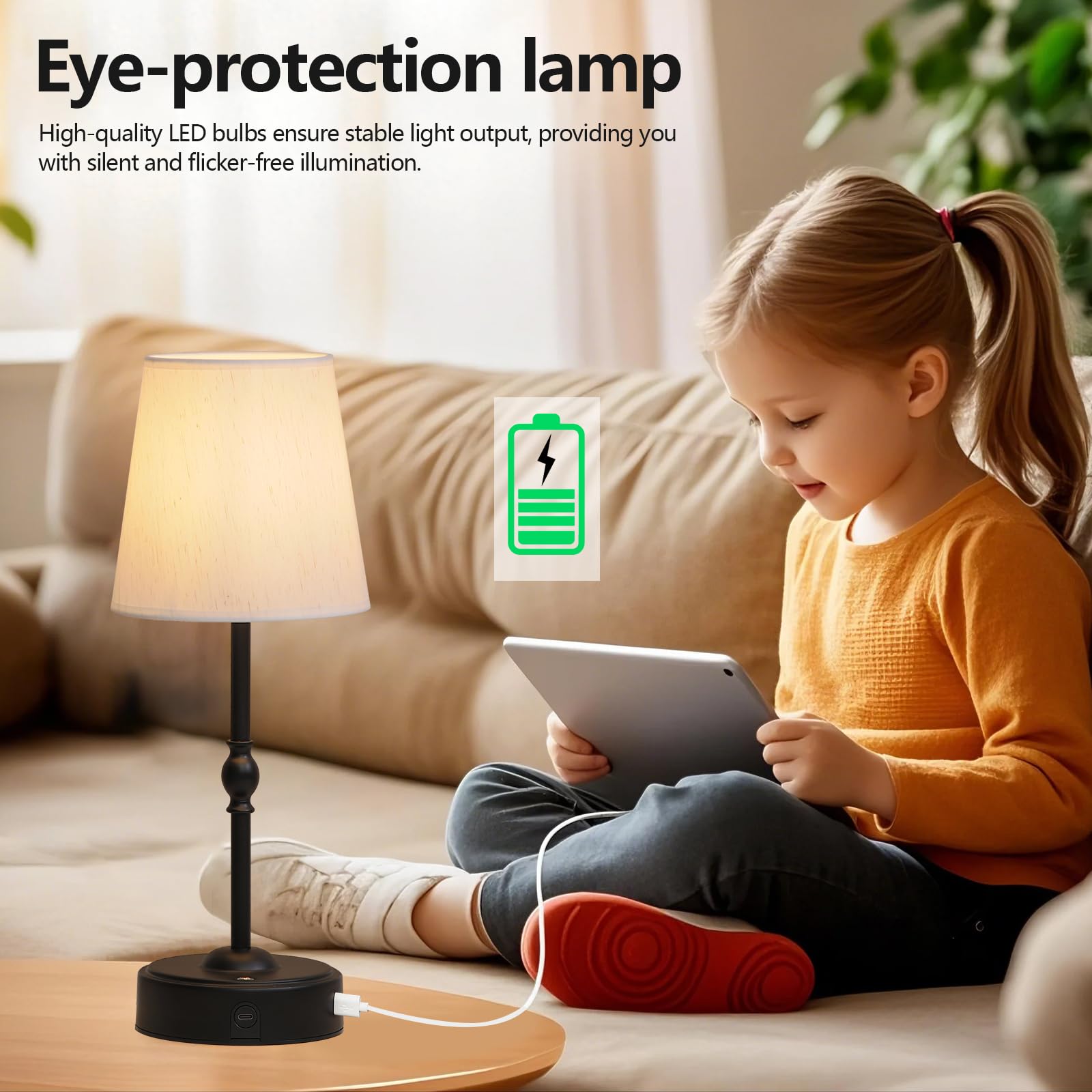 Meixisue Portables Cordless Led Table Lamp With Dimmer,Black Outdoor Desk Lamp10000Mah Wireless Rechargeable Battery Nightstand