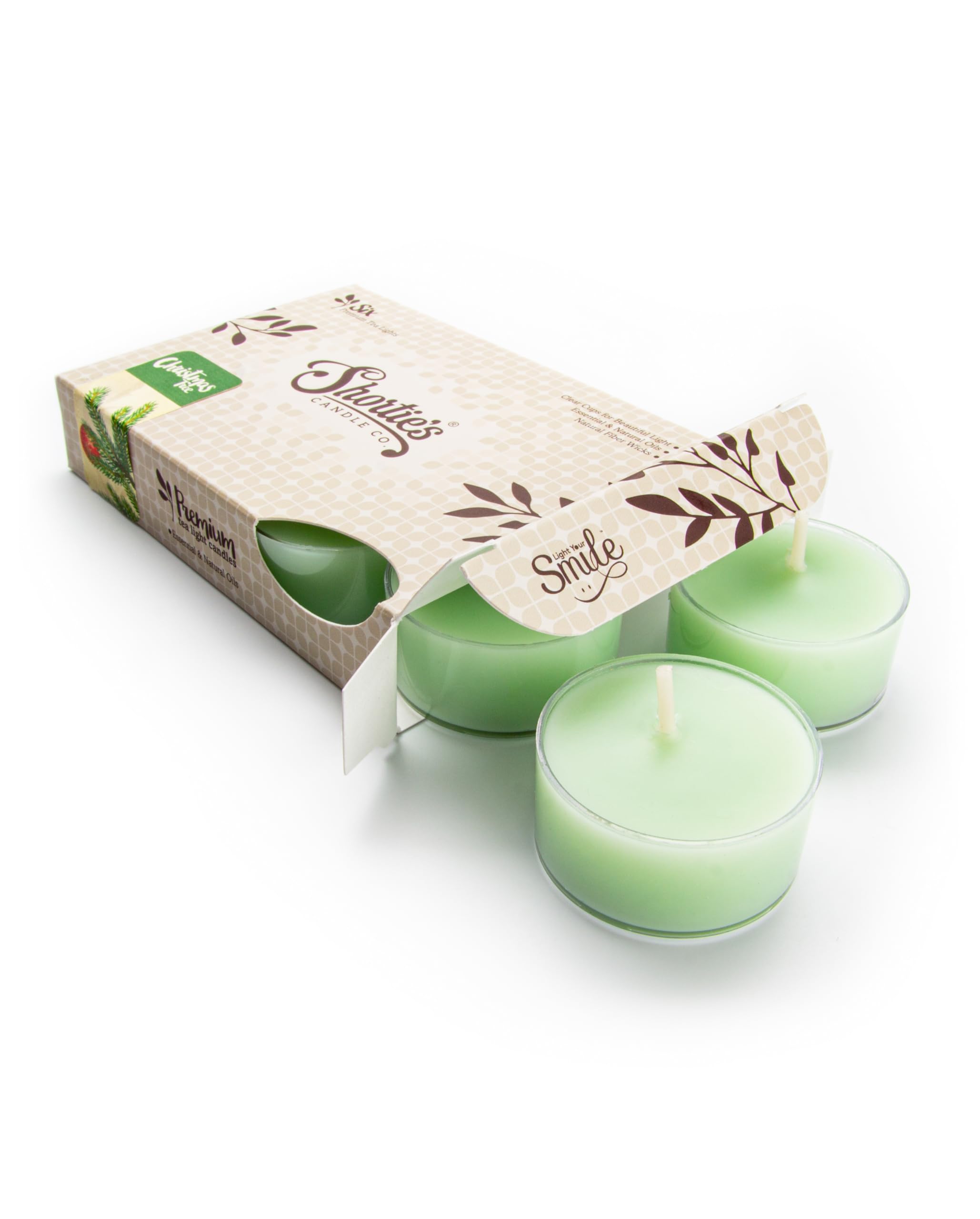 Shorties Candle Company Christmas Tree Tealight Candles - Highly Scented - 6 Green Paraffin Wax Lights - Holiday Collection