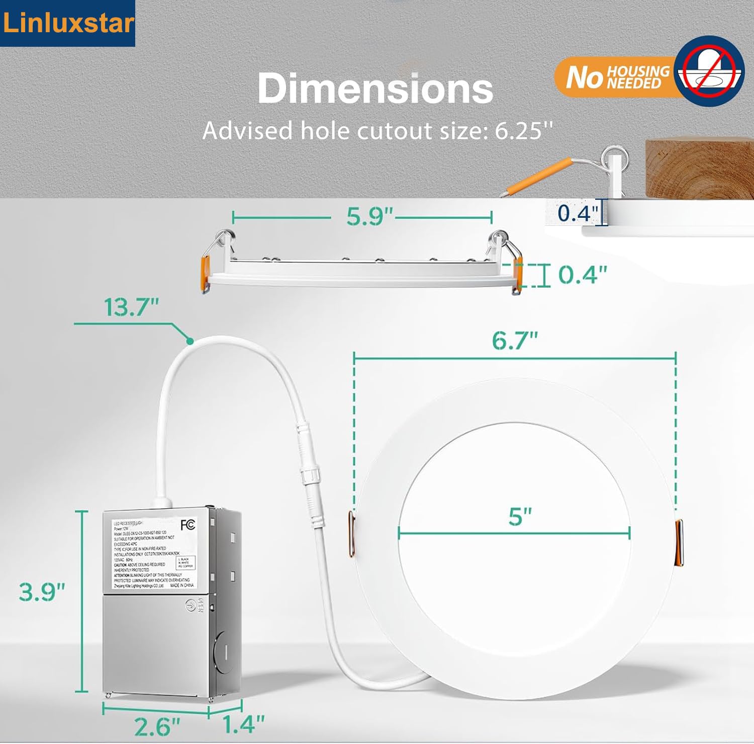 Linluxstar 24 Pack 6 Inch Ultra-Thin Led Recessed Ceiling Light With Junction Box, 6500K Daylight Celinglight 12W 110W Eqv, Can Lgihts,Led Downlight, 1050Lm High Brightness (6500K-24Pack, 6 Inch)