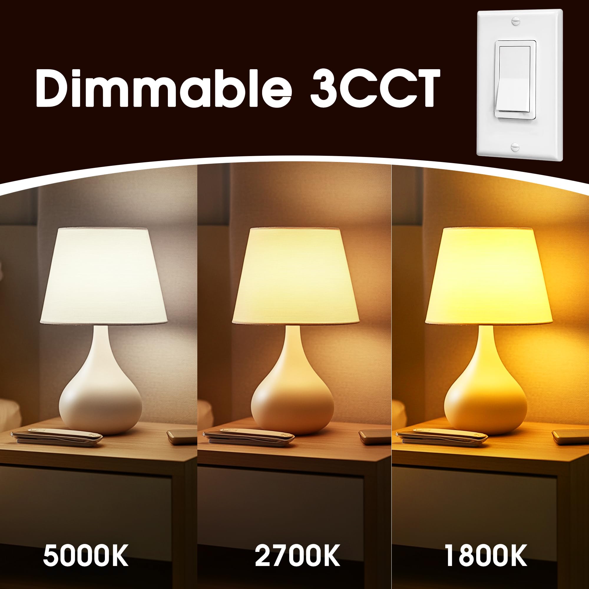 Led Light Bulbs, Warm Light Bulb 9W Equivalent 60W, A19 E26 Base - 3Cct Adjustable (1800K/2700K/5000K) For Lamps, Amber Night Li