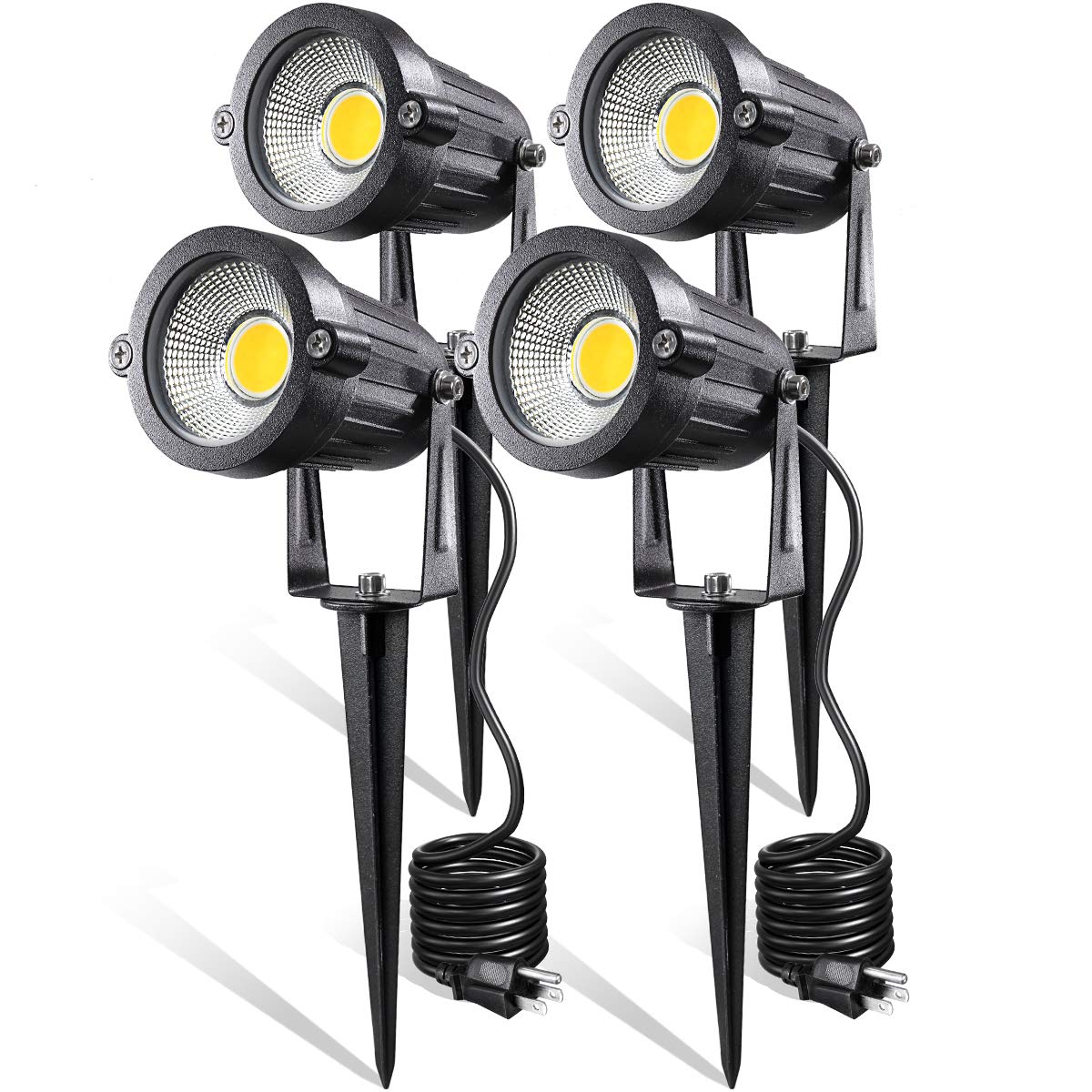 LEACOCO LED Landscape Lights, 5W Outdoor Spotlight, IP65 Waterproof, Pack of 4, Warm White, Aluminum, Model HU-XI-201