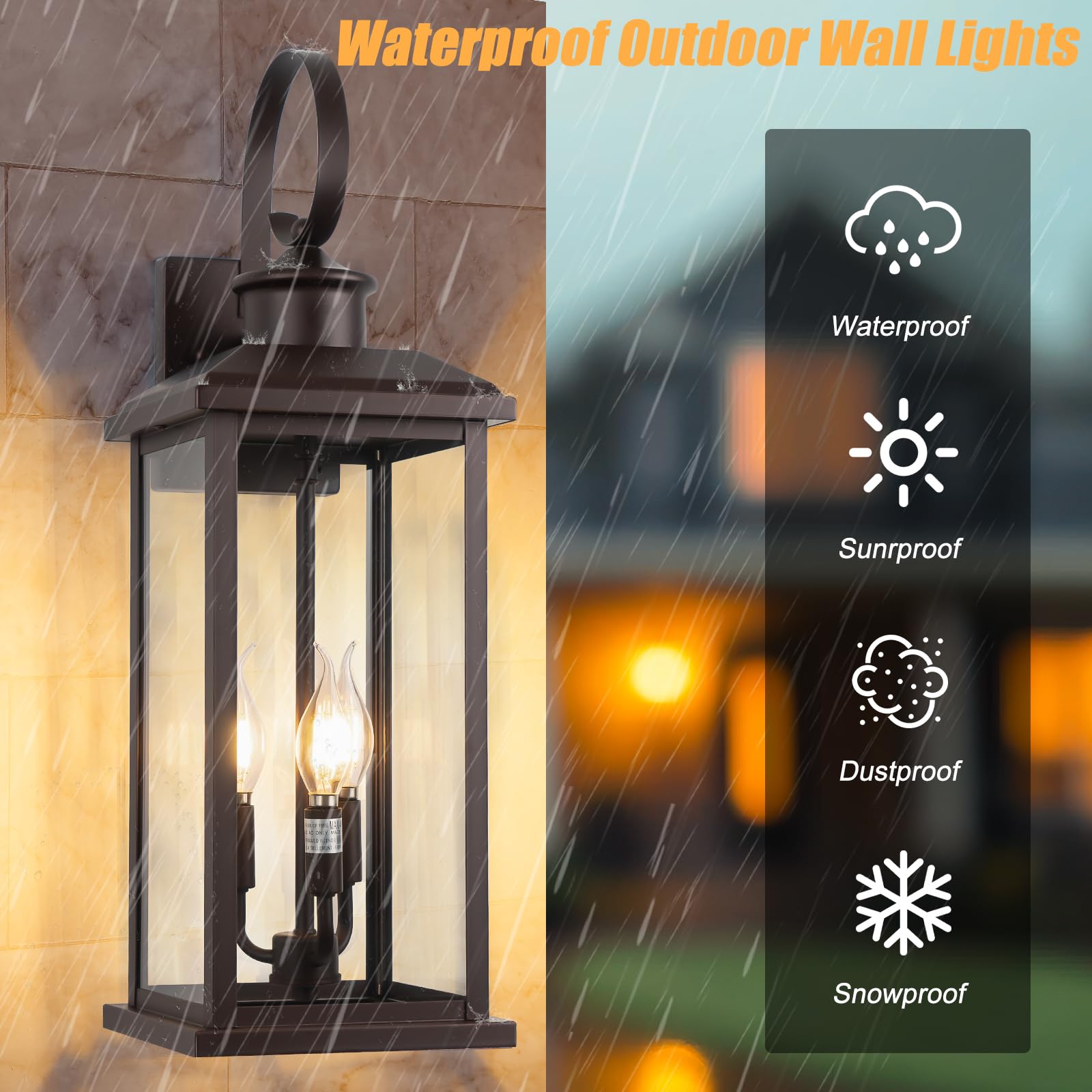 Siafavoi 24 Outdoor Lighting Fixture- Bronze 3-Light Exterior Lighting Fixture Waterproof Modern Porch Sconce  Outside Lantern For House Garage Patio E12 Base