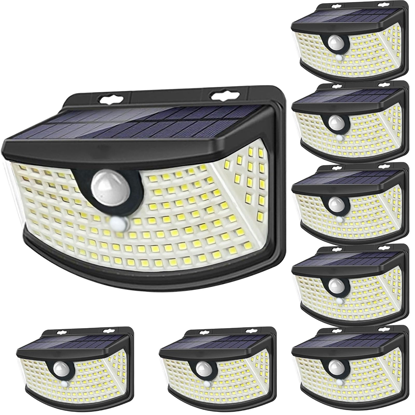 Aootek Solar Motion Sensor Lights, 120 LEDs, 270° Wide Angle, IP65 Waterproof, Front Button 8-Pack, Black
