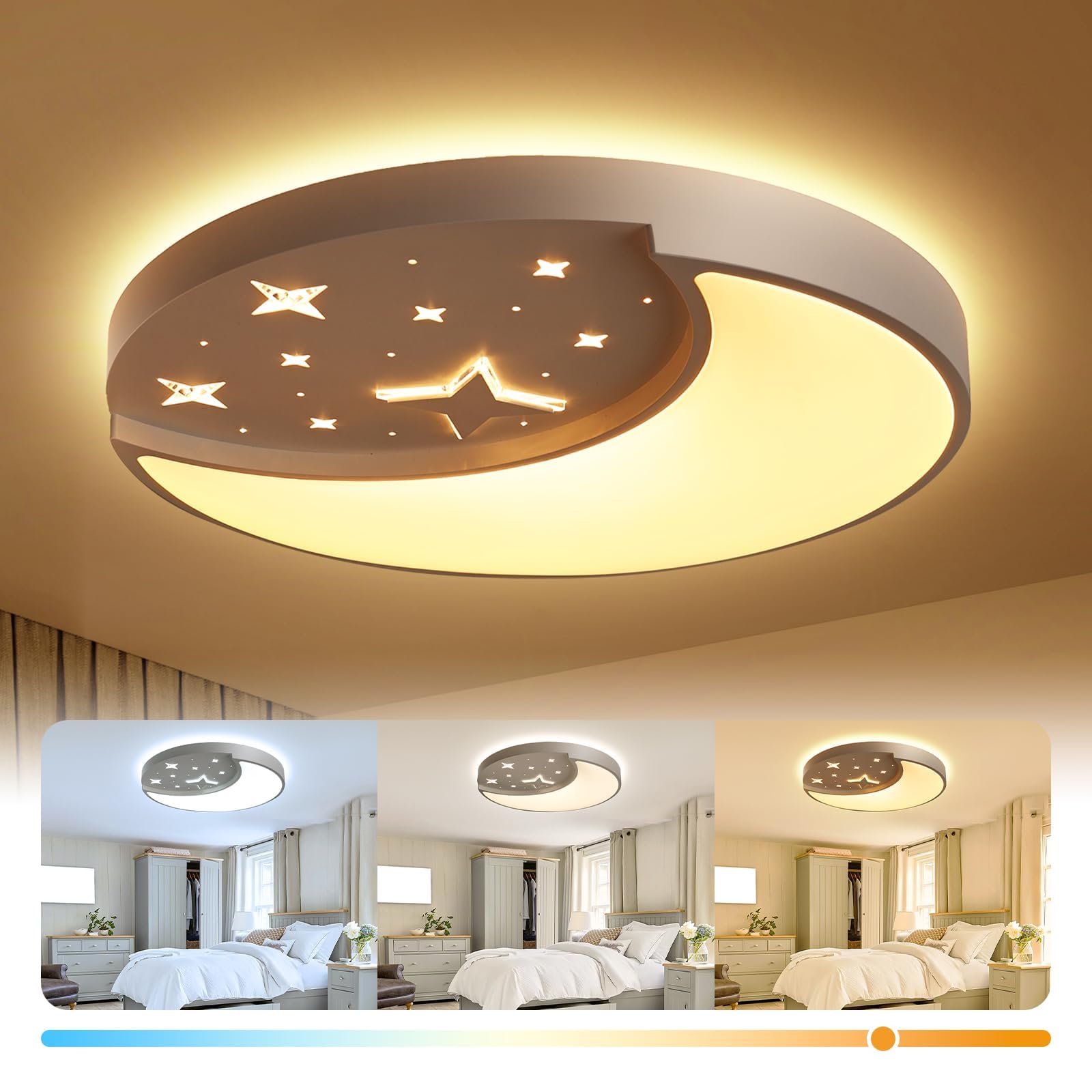 FAYOTAT 12 Inch Flush Mount Ceiling Light, Modern Moon & Star Ceiling Light Fixture, 3 Color Temperature LED Bedroom Lighting fo