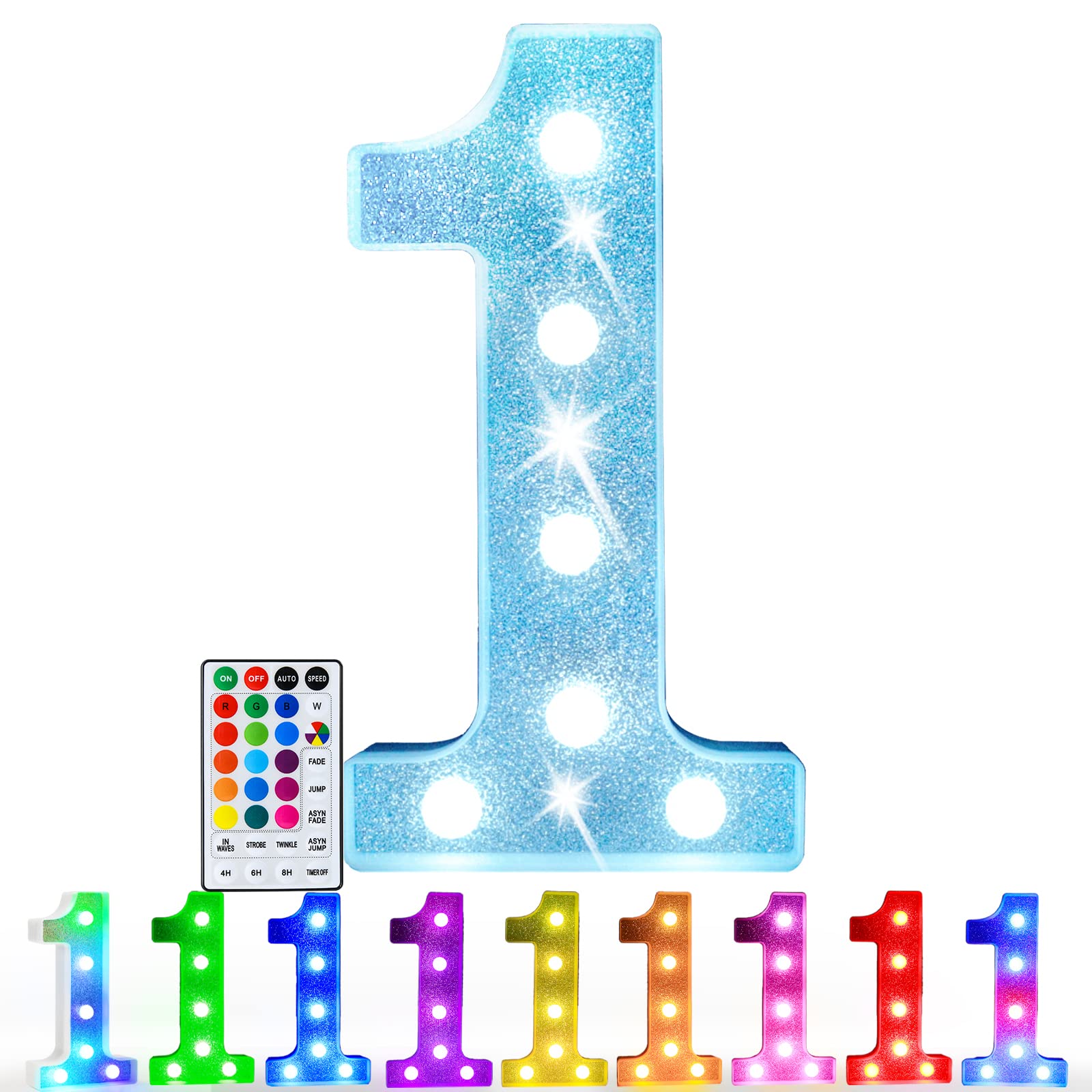 Pooqla Colorful Marquee Numbers with Remote, RGB Light Up Numbers, Glitter LED Lighted Number Lights Battery Powered, Christmas