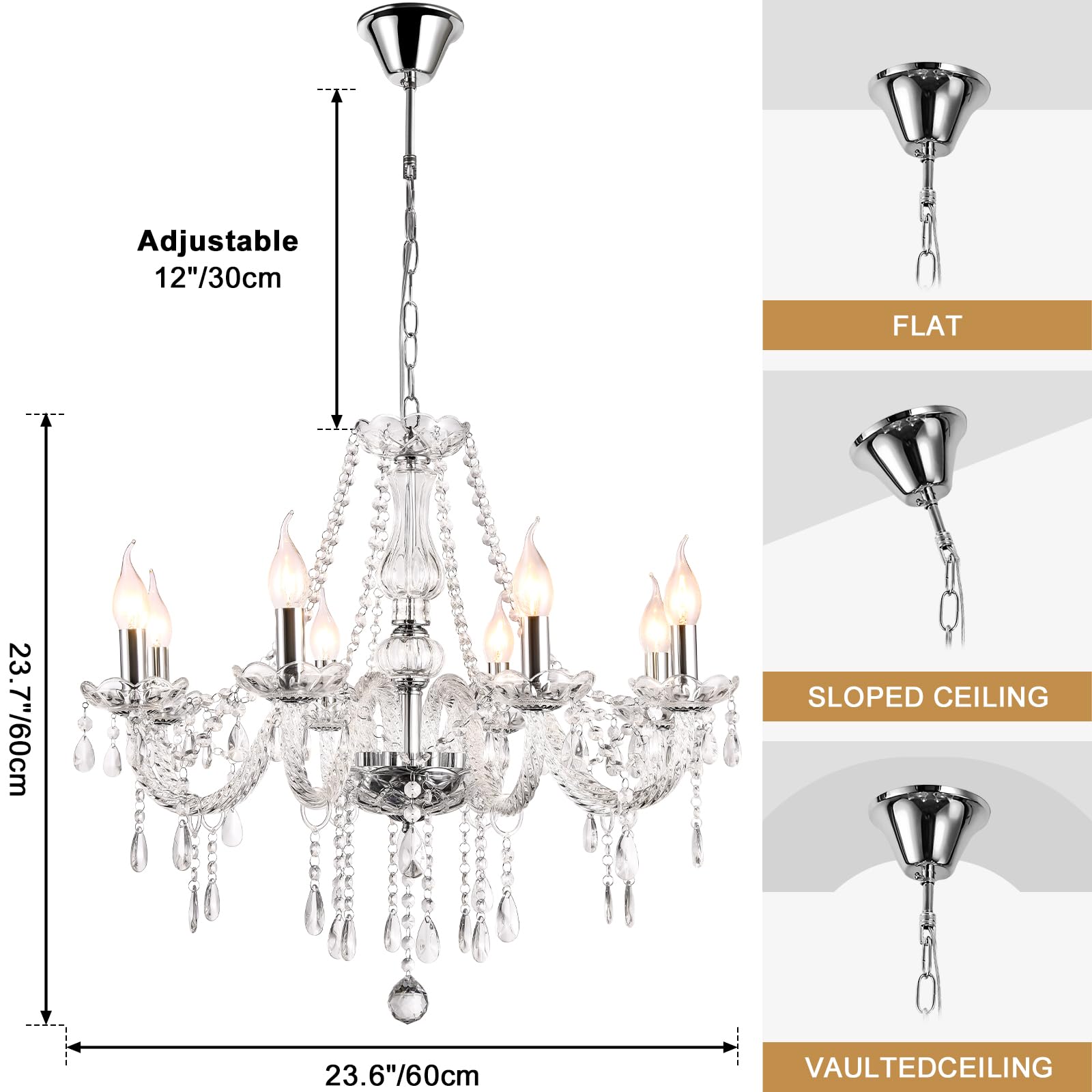 Baotree Modern Elegant 8 Lights K9 Crystal Glass Chandelier Pendant Ceiling Lighting European Style For Dining Living Room Bedro