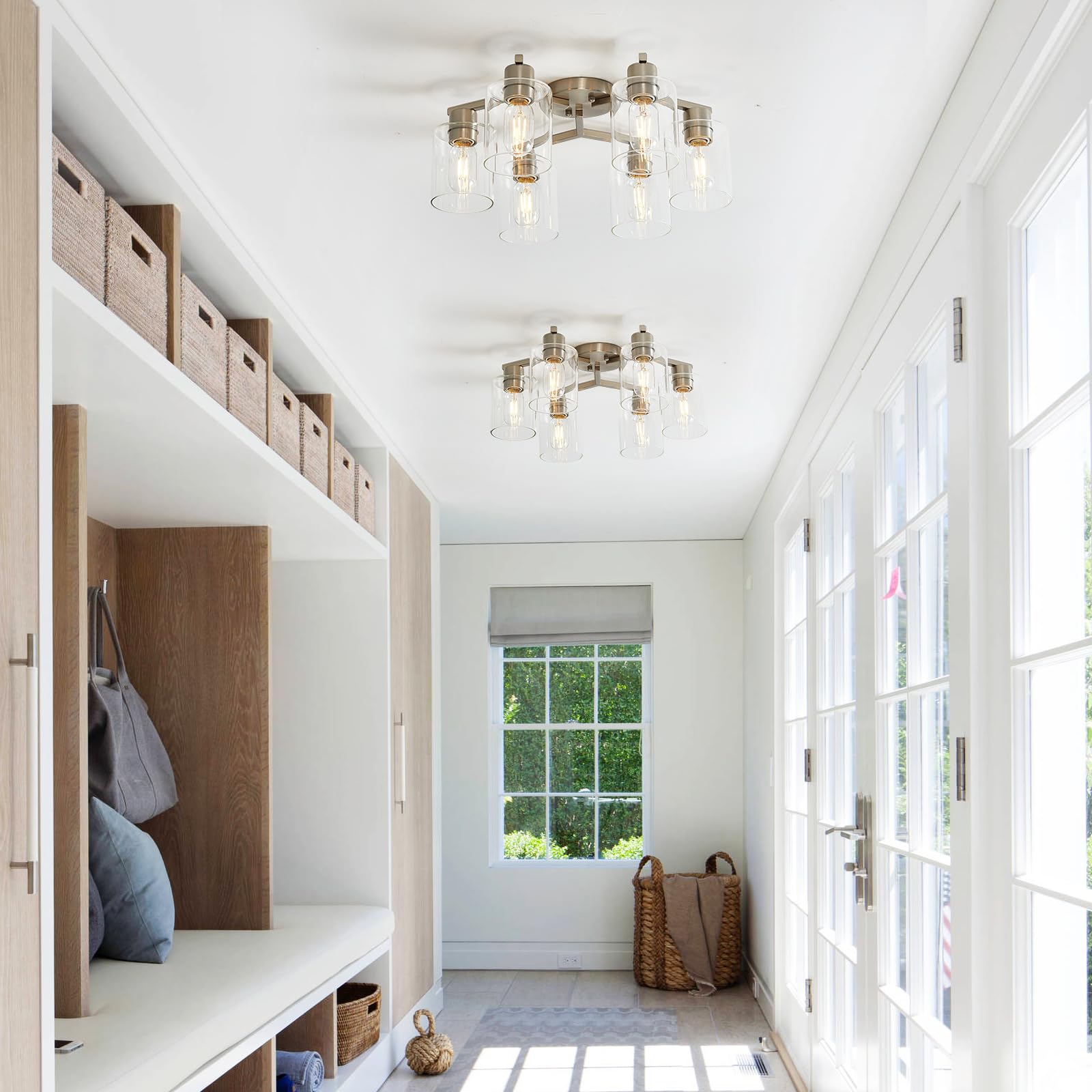 6 Light Semi Flush Mount Ceiling Light Modern Brushed Nickel Ceiling Light Fixtures Kitchen Lighting Fixtures Cieling With Clear