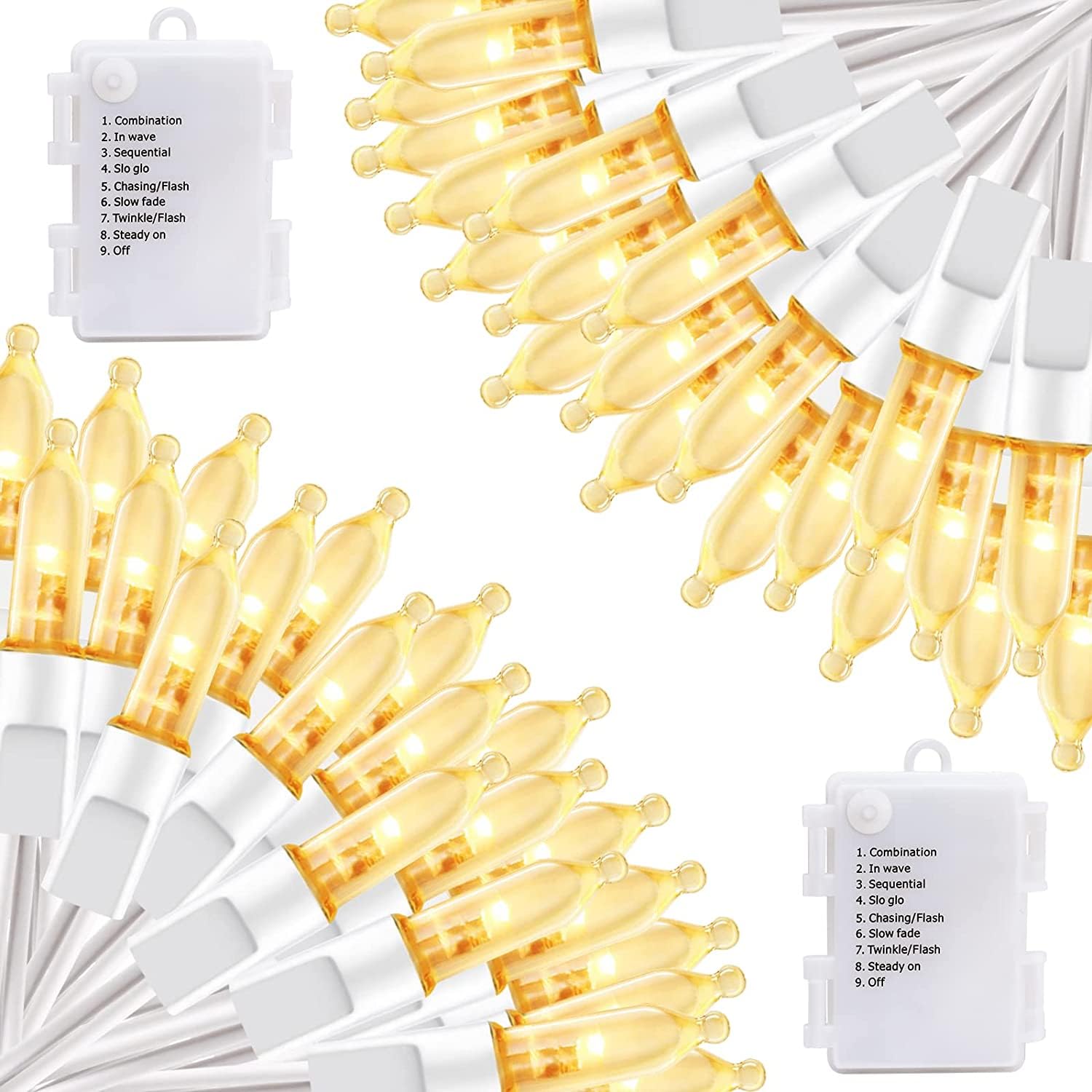 Battery Operated Christmas Lights, 2 Pack 17ft 50 LED Mini String Light with 8 Modes Auto-Timer, Waterproof Tree Lights White Wi