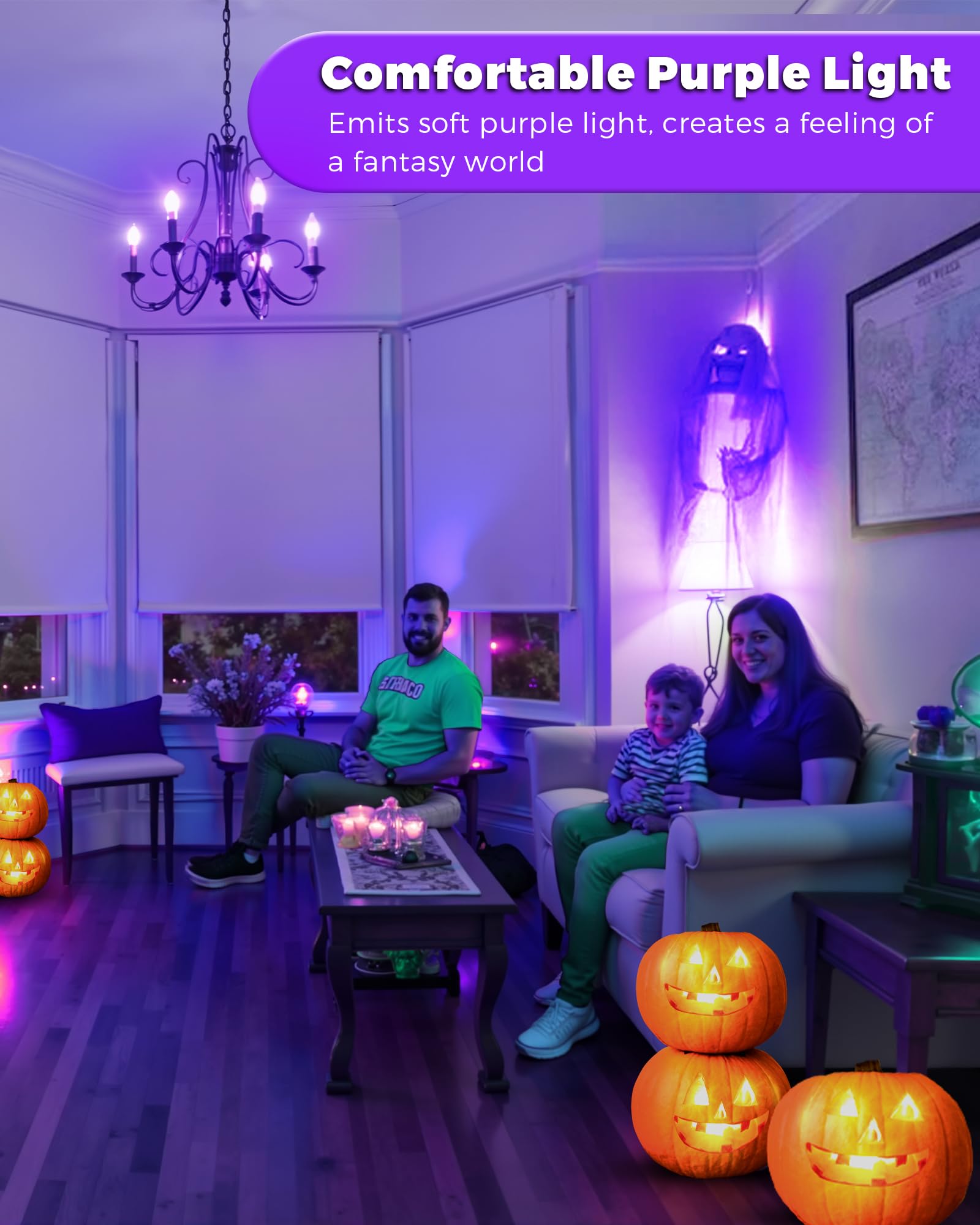 Flaspar 3 Pack E12 Led Purple Light Bulbs  E12 Filament Candelabra Bulb 4W 40W Equivalent  Vintage Led Purple Lights For Christmas Light Bulbs  Porch  Halloween Party  Black Decorative Lighting