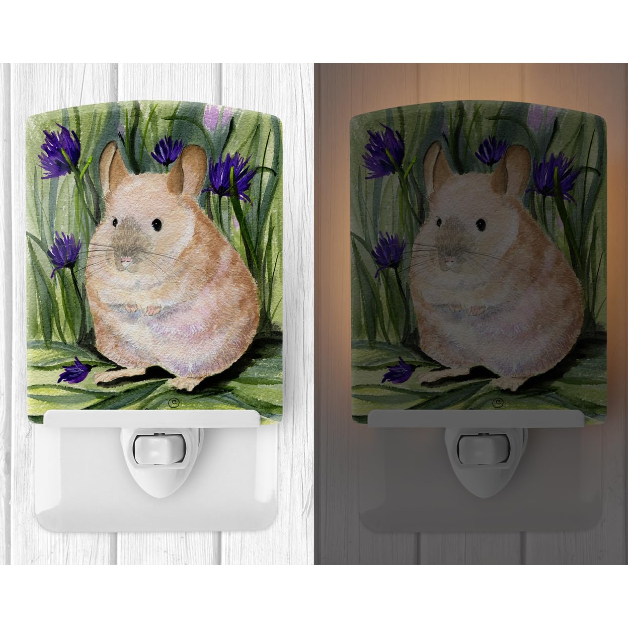 Carolines Treasures Ceramic Night Light, Chinchilla Design, UL-Certified, 6x4x3 inches, Multicolor, Model SS8206CNL