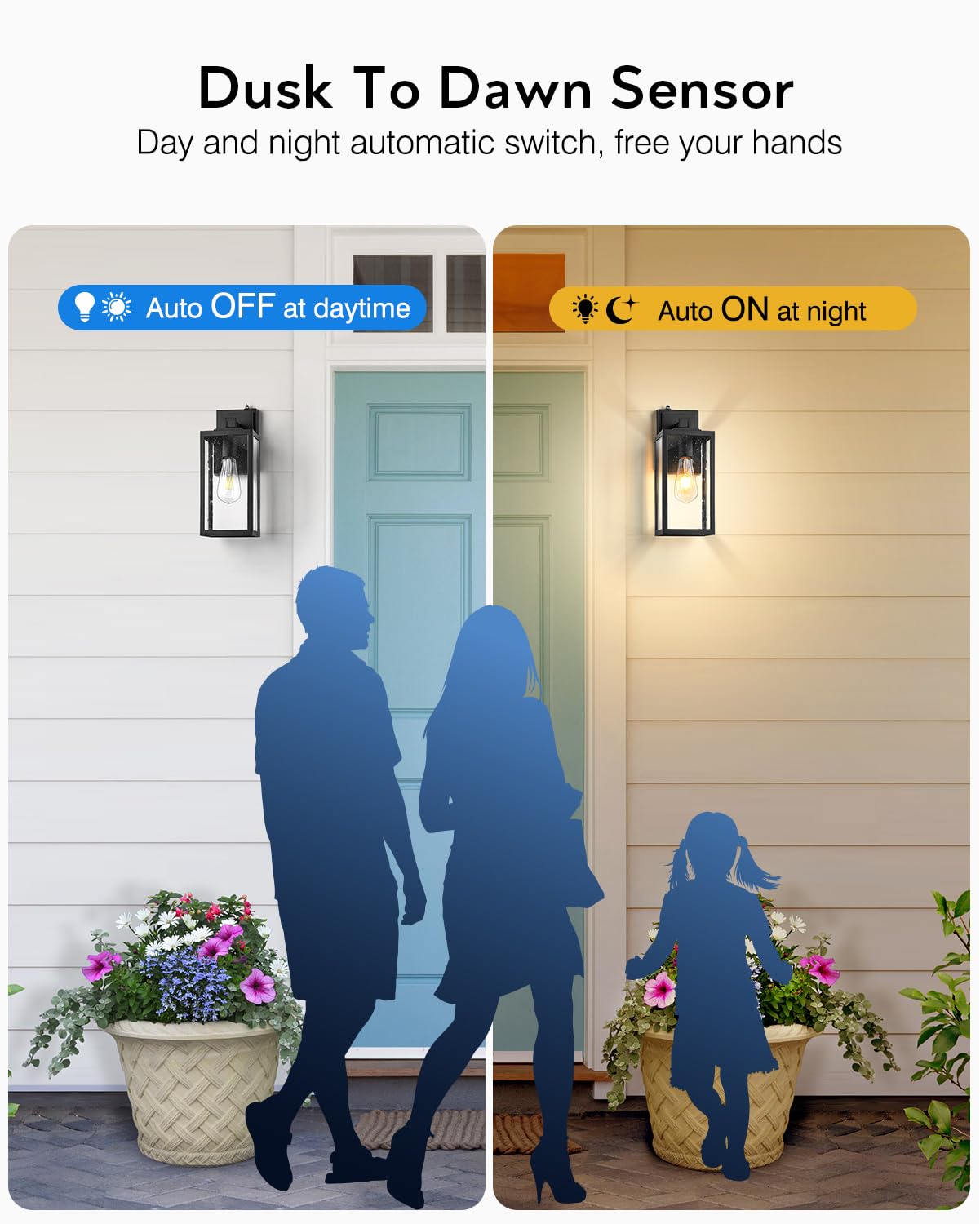 Vianis Large 2 Pack Outdoor Wall Lights, Dusk To Dawn Black Exterior Garage Lighting Fixture Wall Mount Sconces, Modern Front Po
