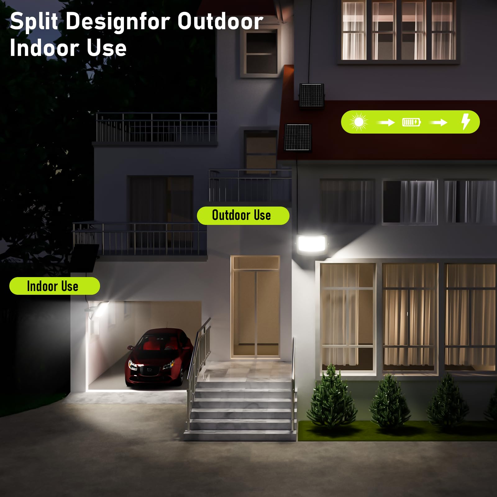 6000W Solar Flood Lights Outdoor   Solar Powered Outside Street Light Dusk To Dawn Waterproof Security Commercial Lighting With 16.4Ft Cables And Motion Sensor For Yard Garage Swimming Pool Pathway