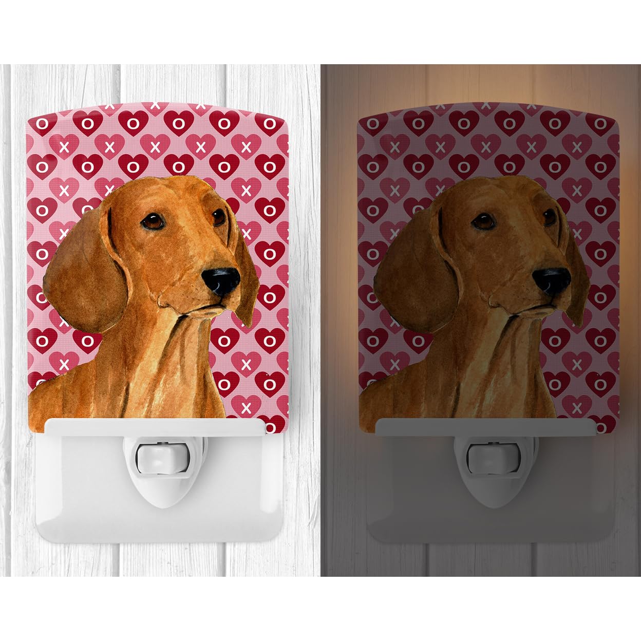 Carolines Treasures Ceramic Night Light, Dachshund Hearts, UL-Certified, 6x4x3in, Multicolor, Model SS4487CNL