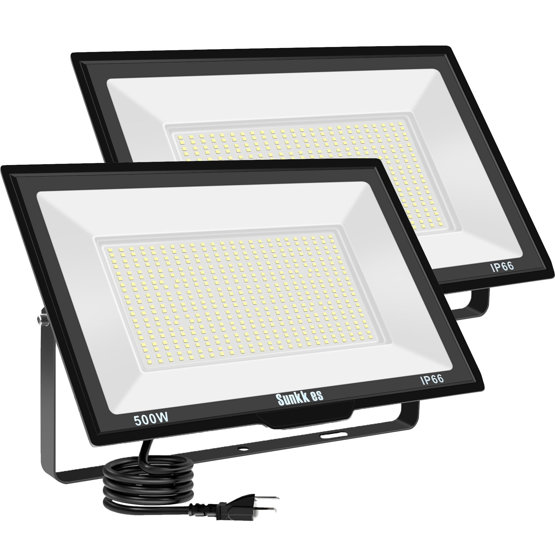 Sunkkes 500W LED Flood Lights Outdoor 2 Pack  IP66 Waterproof  6000K Daylight White Security Lights Outside Bulb  Exterior Wall Lights for Yard Stadium Garden