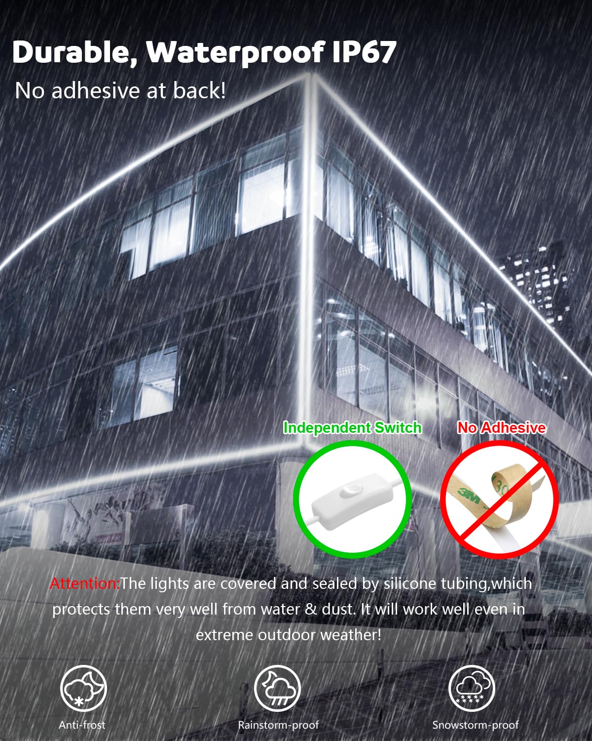 Alitove 110V 120V Led Strip Lights Waterproof 16.4Ft Cob Style Super Bright Daylight White Led Strip Lights 6000K Cri90+ For Indoor Outdoor Home Commercial Lighting(No Remote Version)
