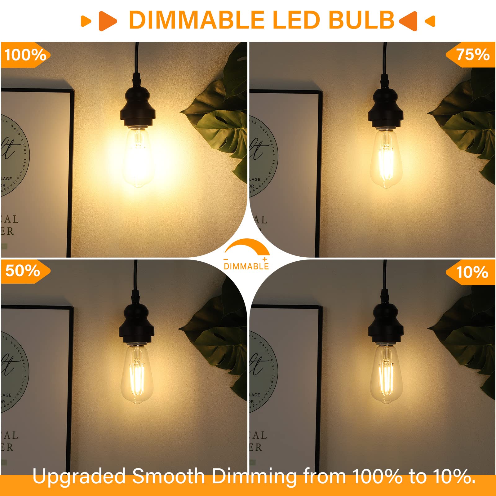Maxvolador Vintage Led Edison Bulb Dimmable 60W Equivalent 850 Lumens, 6W Edison Light Bulbs 2700K, Antique St58 Led Filament Bu