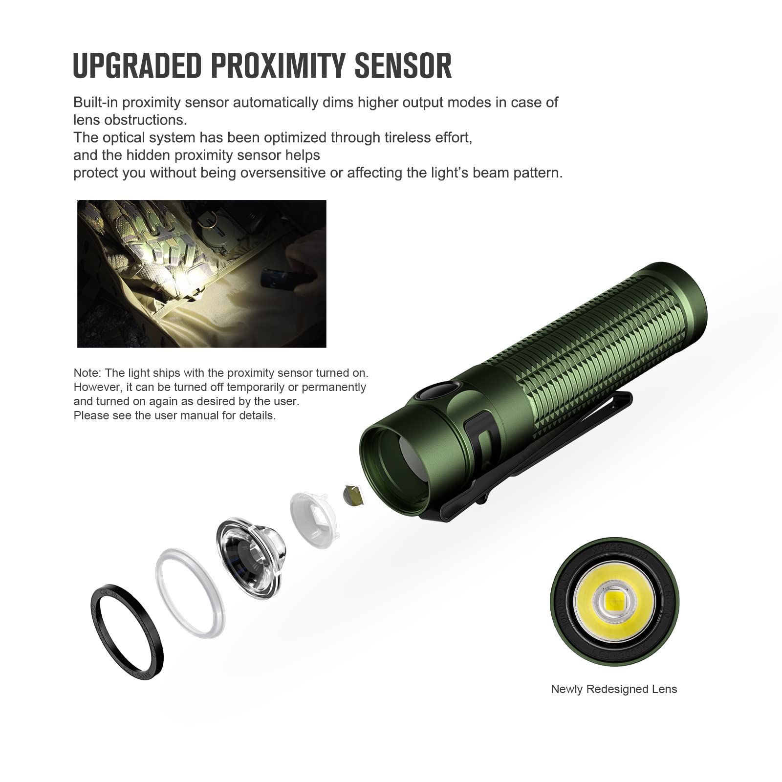 Olight Baton3 Pro Max 2500 Lumens Rechargeable Compact Edc Flashlights With Safety Proximity Sensor, Pocket Light For Camping, H