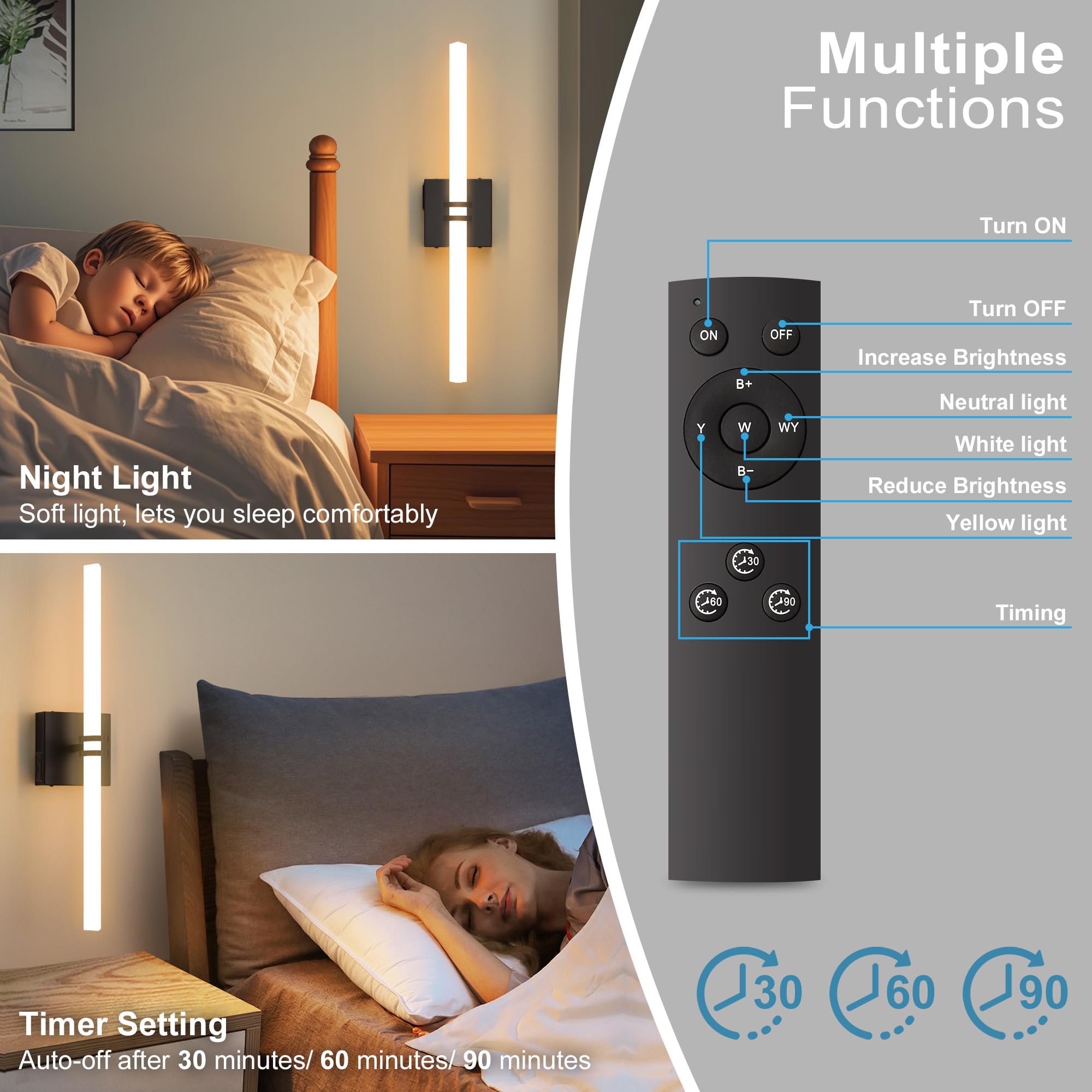 Eicrkodn Battery Operated Wall Sconce, Dimmable Remote Control, 22 Inch, Black, Model 001battery, Acrylic Material