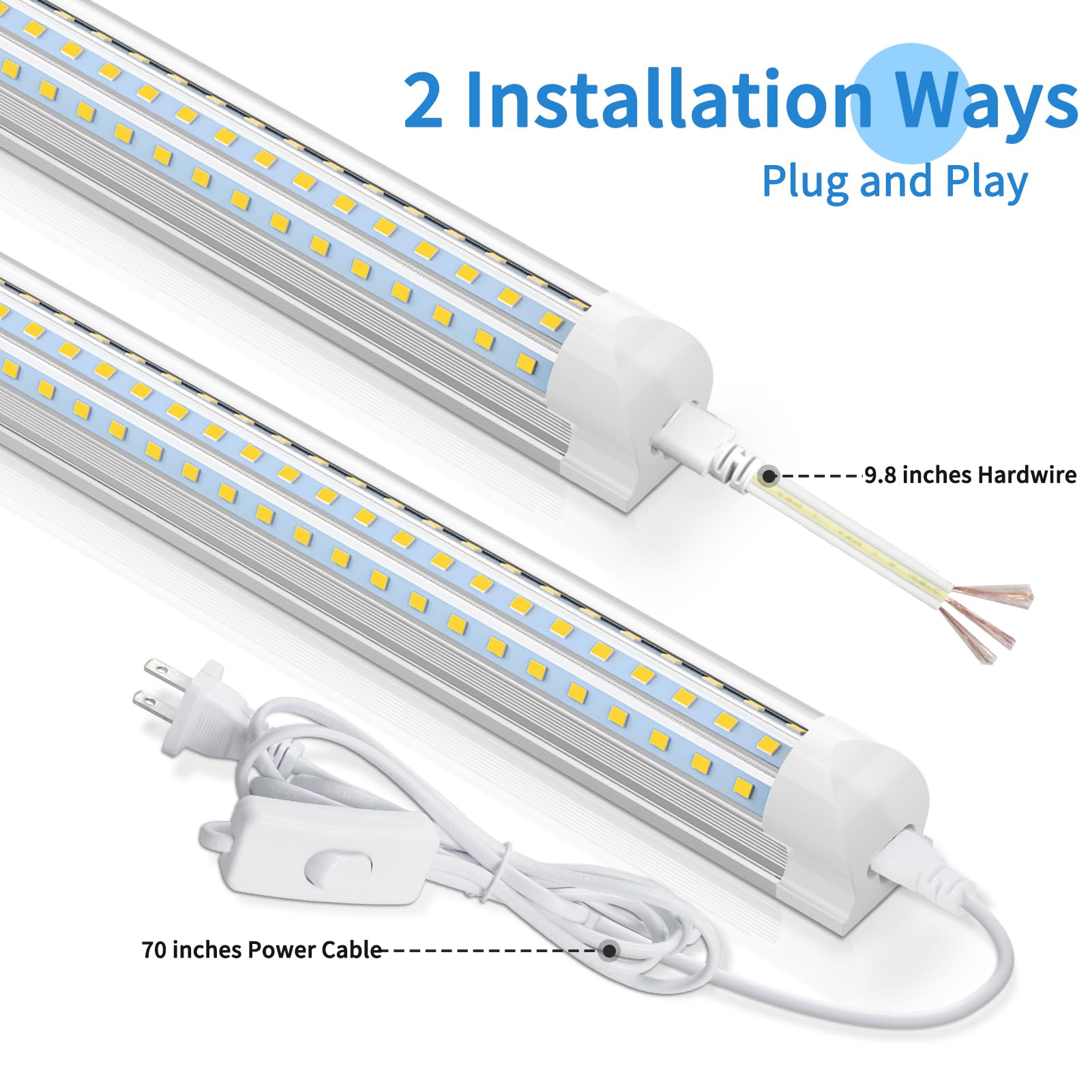 CNSUNWAY LED Shop Light 2ft, 24W, 3600LM, Cool White, T8 Integrated, Aluminum, Model SWT80018B3060, 2 Pack