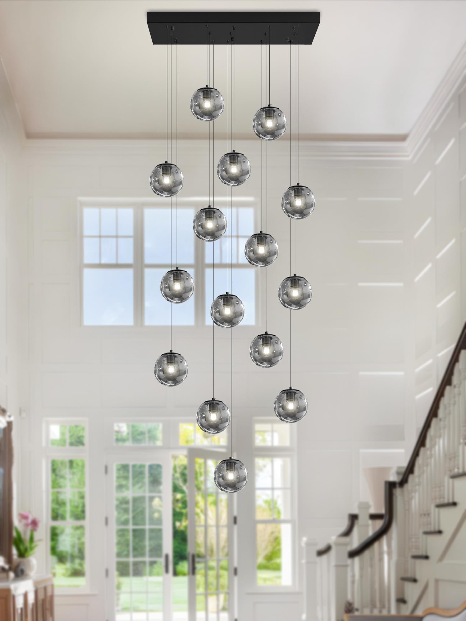 ykolupty Rectangular Chandelier 16-Light Smoke Gray Metal Modern Fixture for Dining Room, Living Room, Foyer - Model TP3016-YH-16H-CT