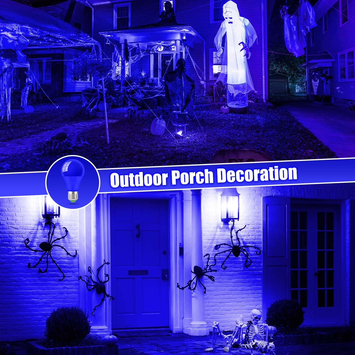 Wivety Blue Light Bulb, A19 E26 Base, 9W Led Blue Lightbulbs For Outdoor Porch, Indoor Party Decoration, Holiday Lighting, Hallo