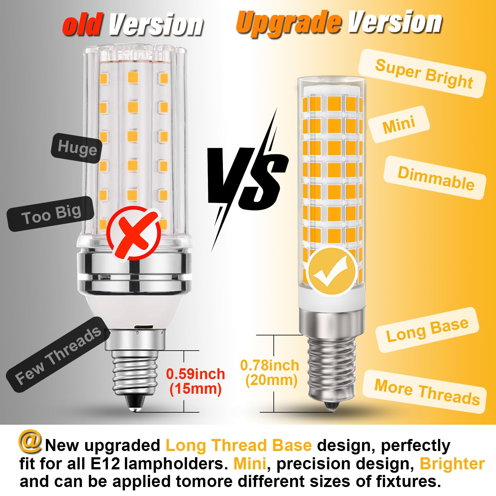 E12 100W Dimmable Replacement Led Candelabra Bulbs C7,3000K Warm White,Ac120V 10W 1000 Lumen T6 E12 Led Chandelier Light Bulbs F