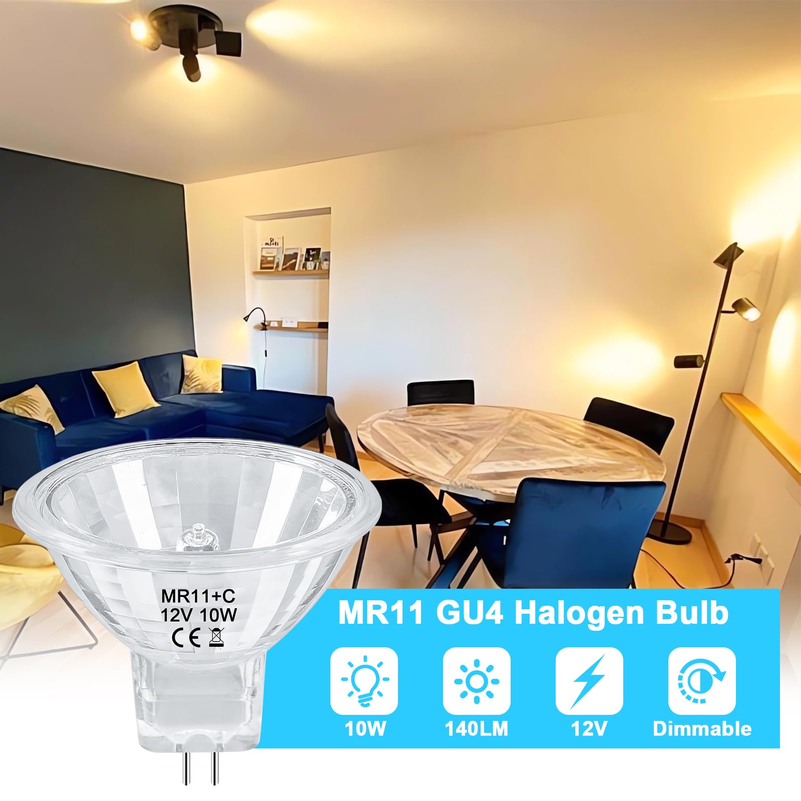 Lacnooe Mr11 Halogen Bulb 10W 12V Ftd Spotlight Bulb With Long Lifespan,Gu4 Bi-Pin Base,Dimmable Mr11 Bulbs With Glass Cover For