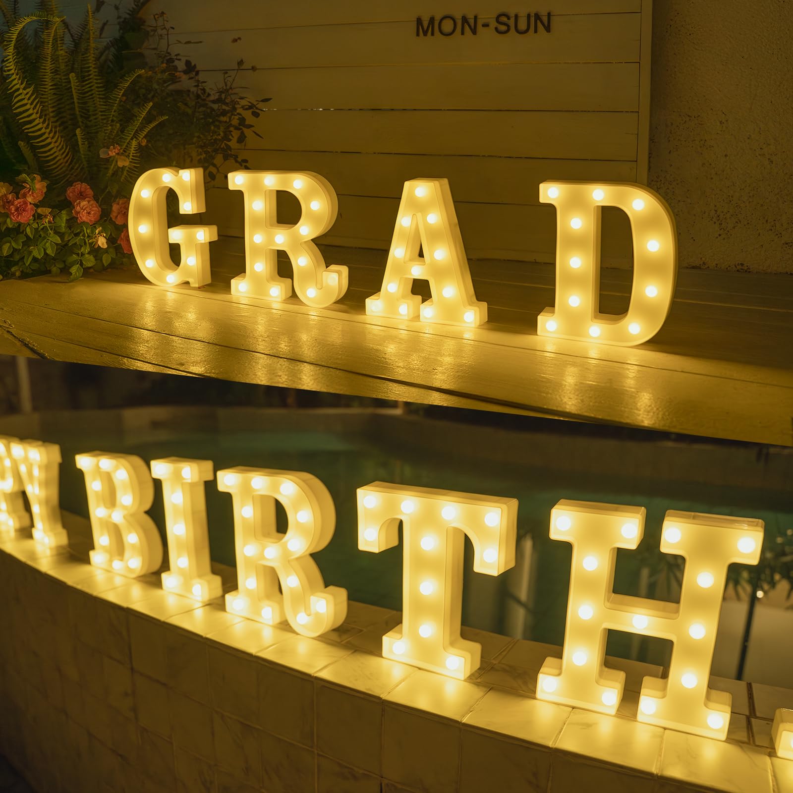 Foaky Rechargeable LED Letter Lights Sign Marquee Night Light B Warm Plastic