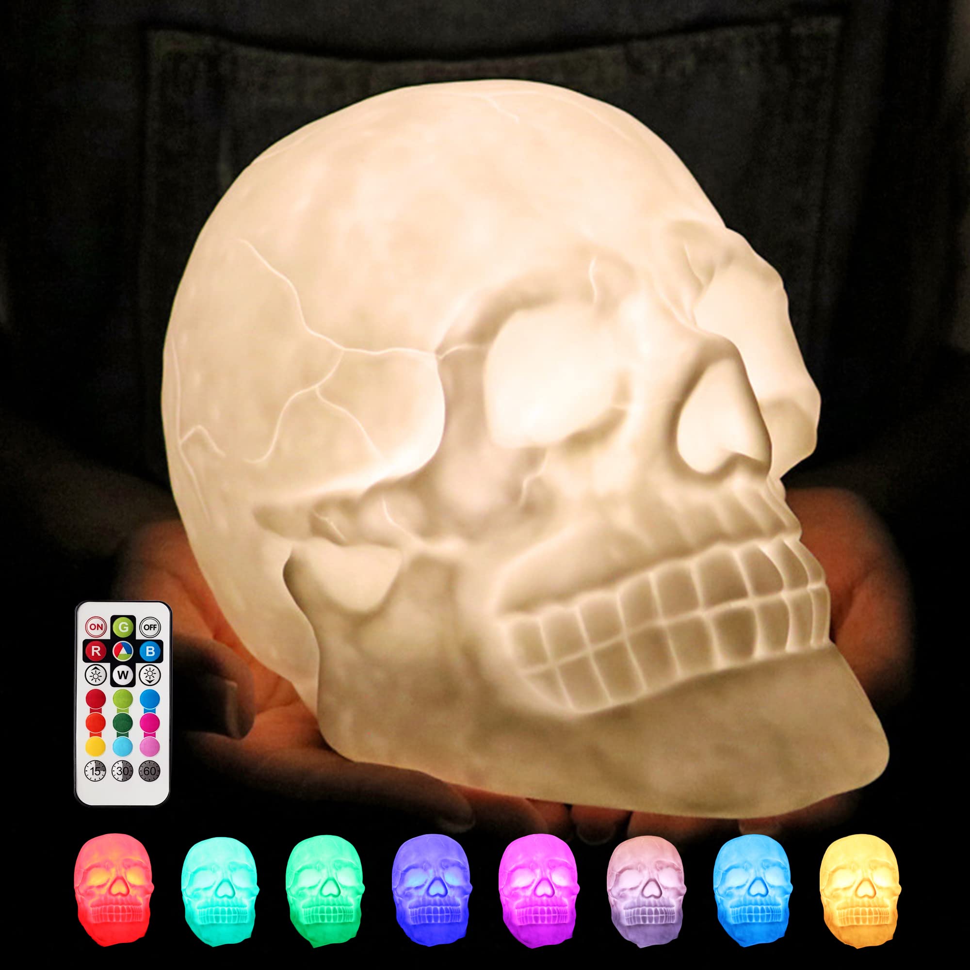 WLHONG Skull Lamp,9-Color Breathing Mode Skull Night Light,Gothic Lamps, Halloween Lamp,Goth Room Decor,Skeleton Lamp for Game R