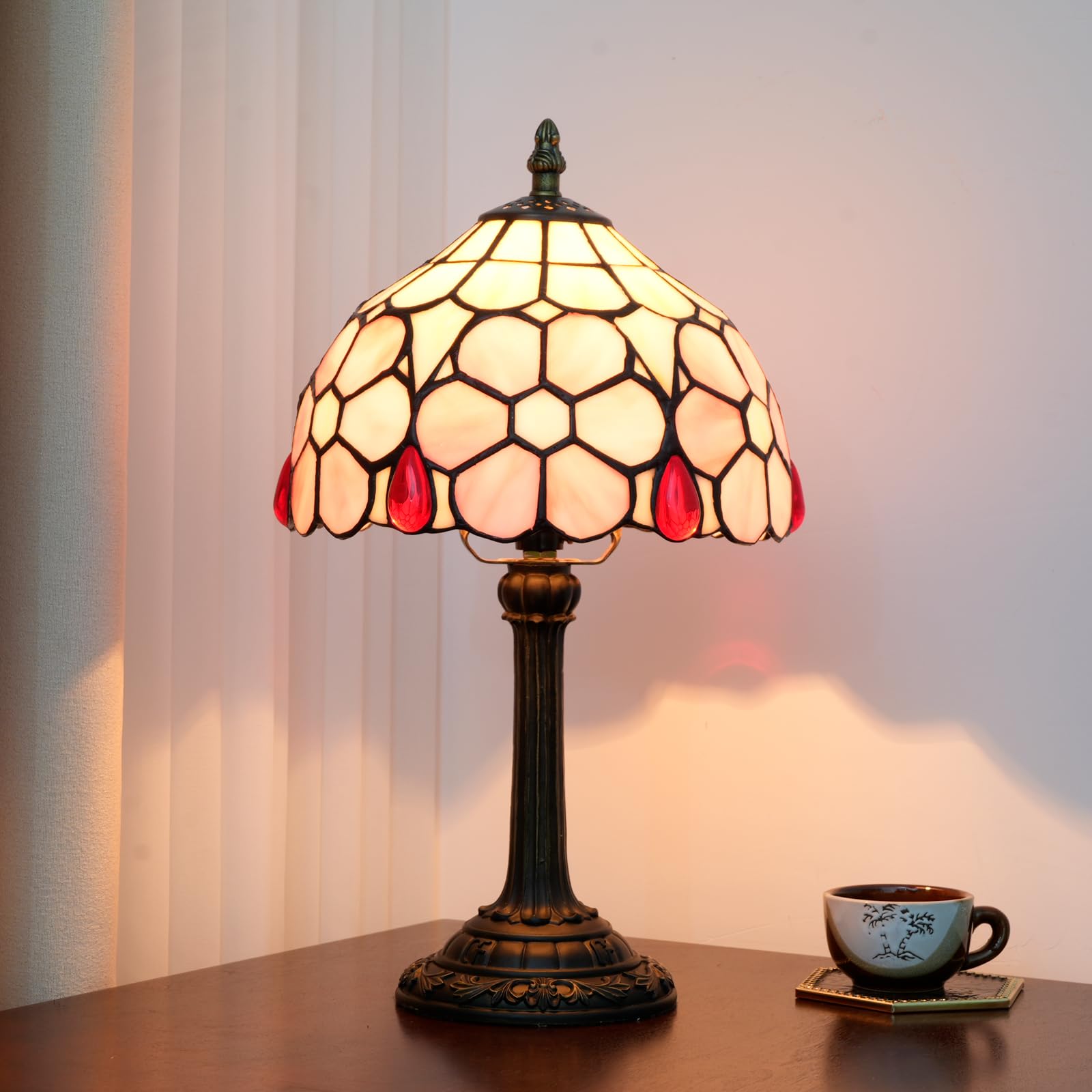 Wecrejoni Tiffany Lamp Stained Glass Lamp Small Bedside Table Lamps For Living Room Bedroom Dorm Kitchen Home Decor Festival Birthday Gift Cherry Blossoms