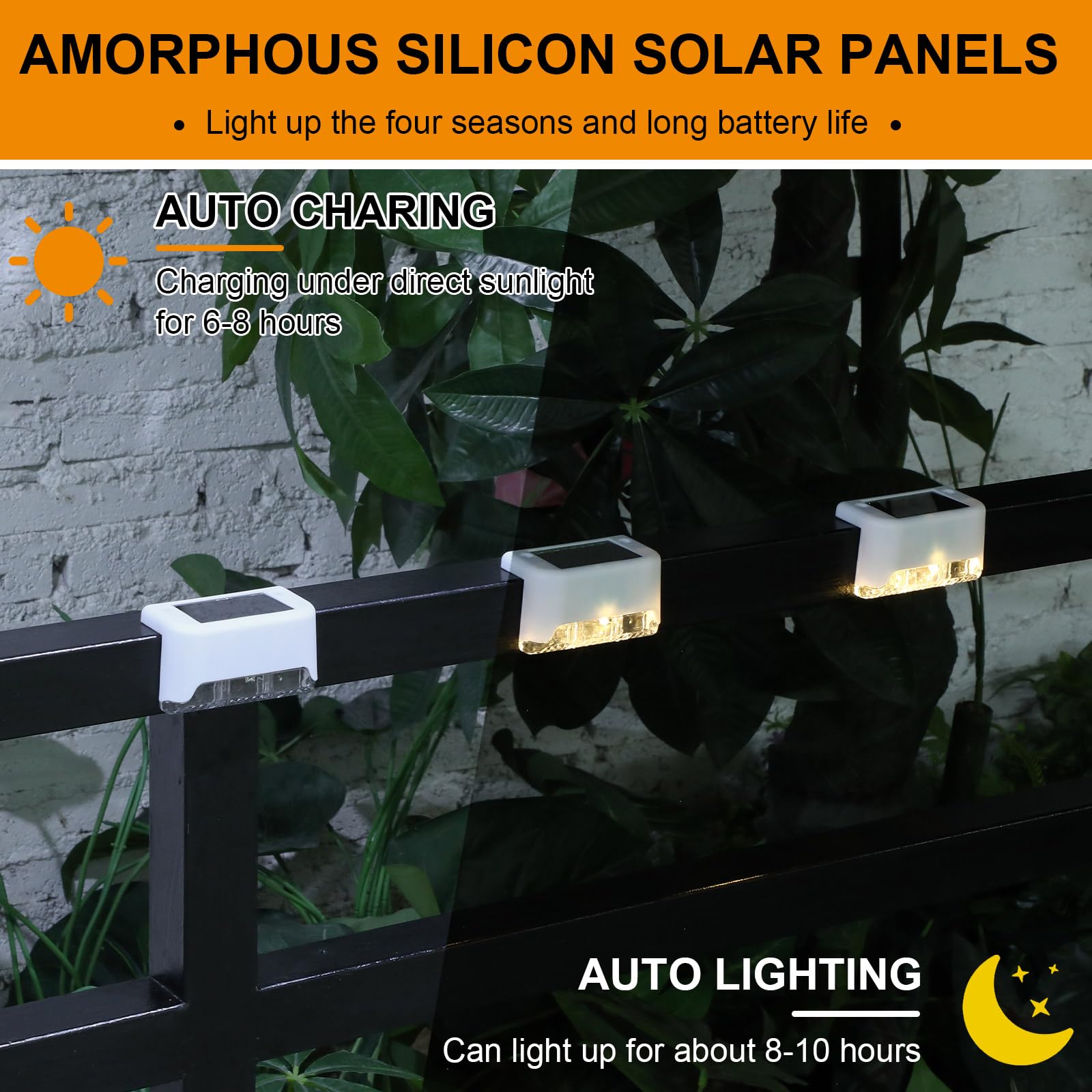 Geelin 32 Pcs Solar Deck Lights, Waterproof LED Step Fence Lights, ABS & Acrylic, White Shell, Warm White Light