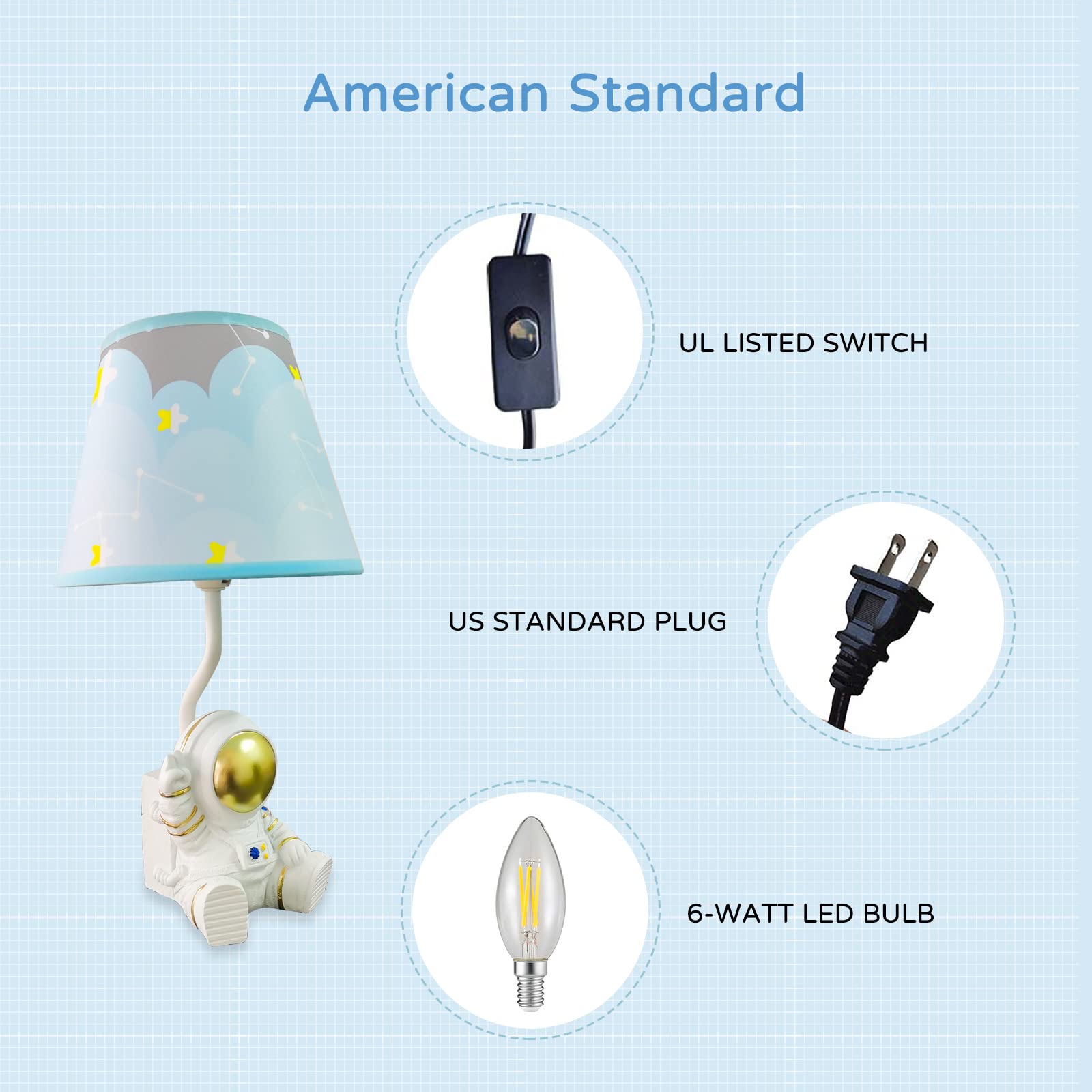 Herbestbay Golden Astronaut Kids Table Lamp, 13&quot; Spaceman Design With Led Bulb, Bedroom Decor