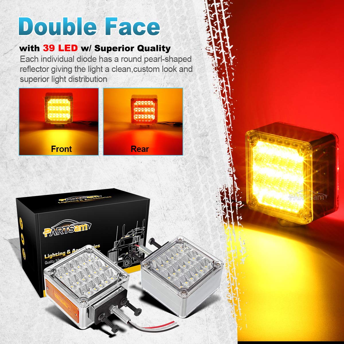 Partsam 2X LED Pedestal Light, Clear Lens, Standard Size, Model 13 for Truck Towing, Trailer, Stop Turn Tail Parking Light