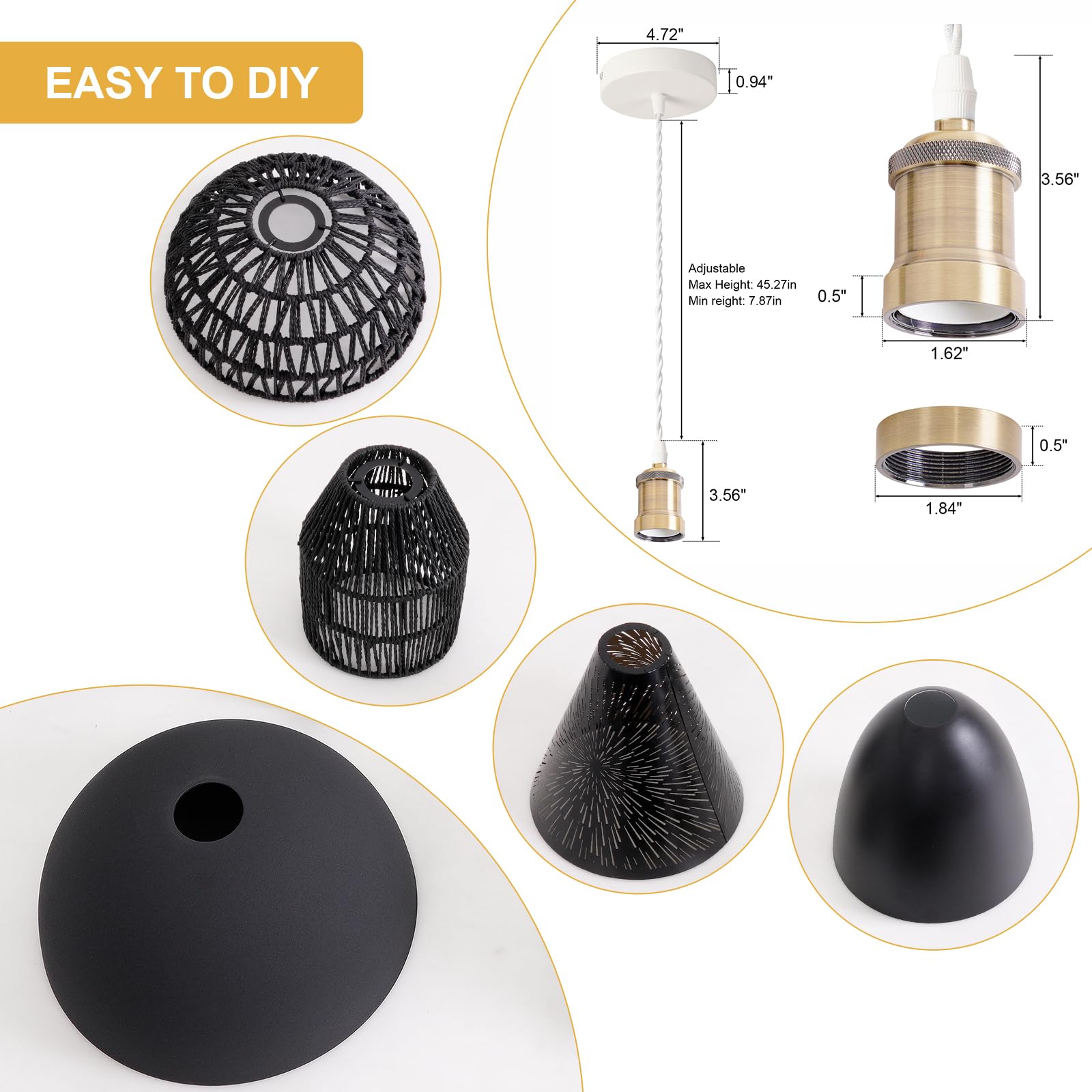 YHANFENGCY Plug in Pendant Light Cord with Dimmer Switch, 19.68 ft Hemp Rope, Light Brown, Model A709/600