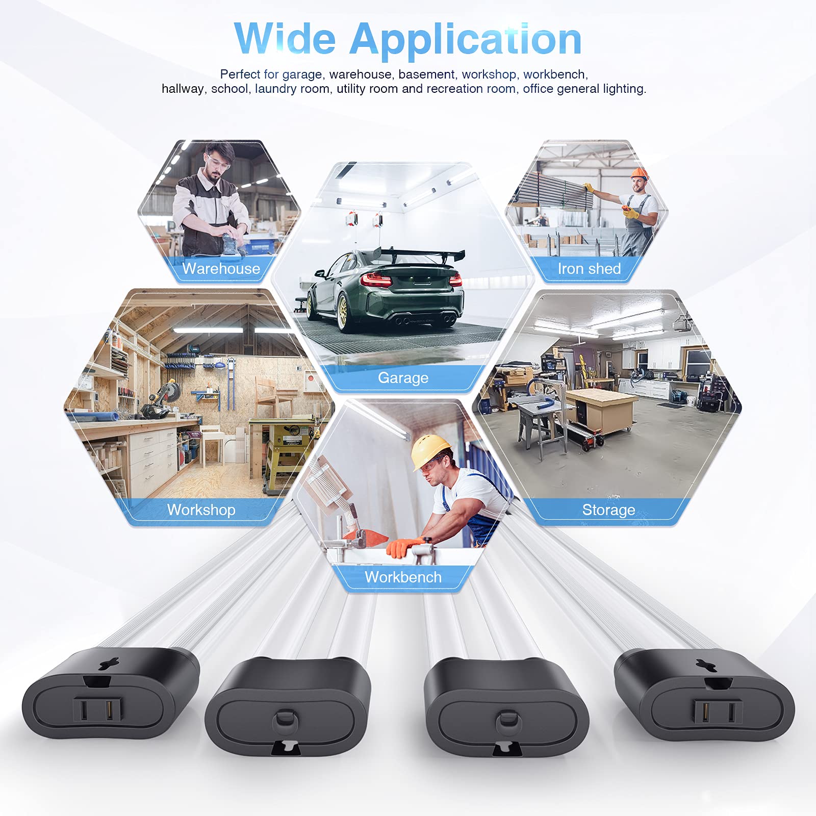 Ensenior 6 Pack Linkable Led Shop Light 4Ft For Garage, 4400 High Lumens, 36W Equivalent 280W, 5000K Daylight, 48 Inch Utility S