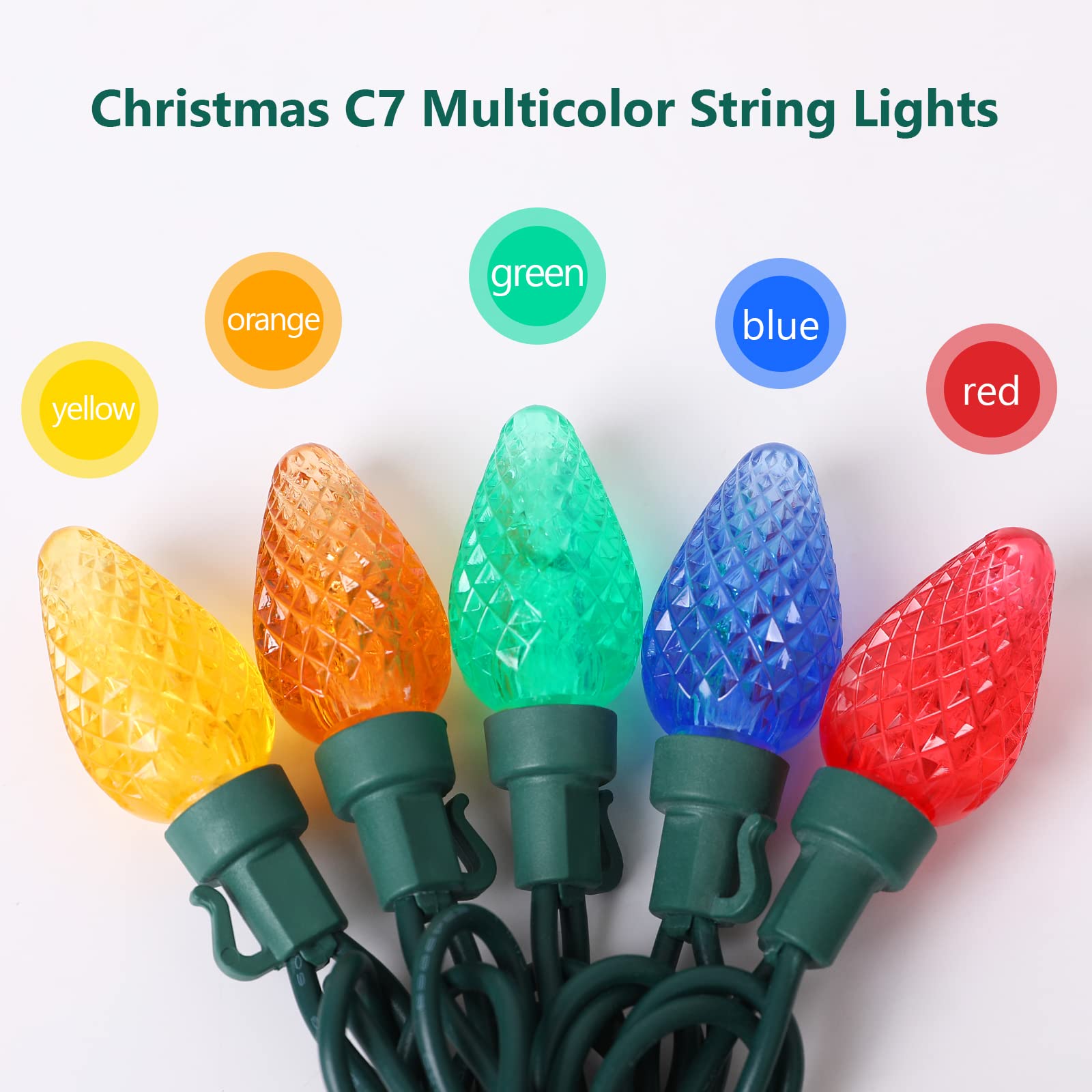Topkda C7 Led Christmas String Lights, 25.16Ft 50 Led Connectable Outdoor & Indoor Decorative Light Strand, Multicolor Xmas Holi