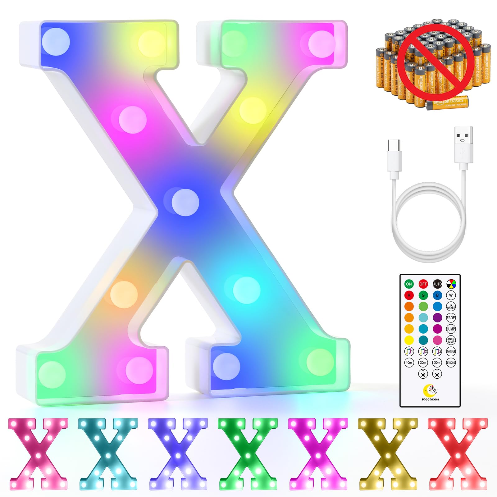 Mooncow Rechargeable Light Up Letters,Colorful Marquee Letters With Remote,Gift Wrap Gifts,Bedroom Home Bar Party Decor (X)