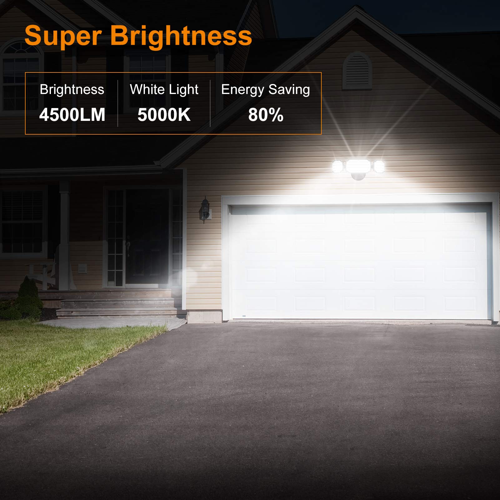LEPOWER 45W LED Outdoor Flood Light, 4500LM, 5000K, 3 Adjustable Heads, IP65 Waterproof, Brown, Model YY07D-BR