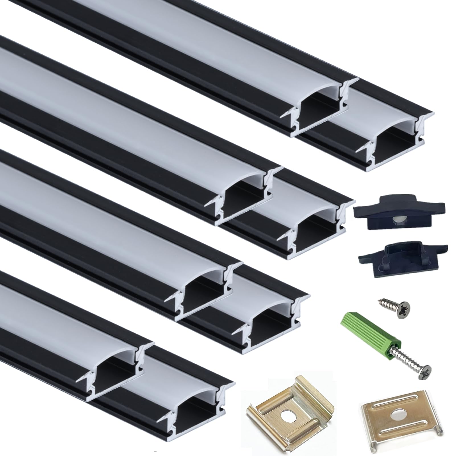 THMOOTHER Recessed LED Band Black Channel Diffuser 8-Pack 6.56FT 23.5X7MM LED Tape Aluminum Track with Flange Flush Mounted Wardrobe Bookcase Beverage Cabinet Groove Low Profile (6.56FT  Black  8)