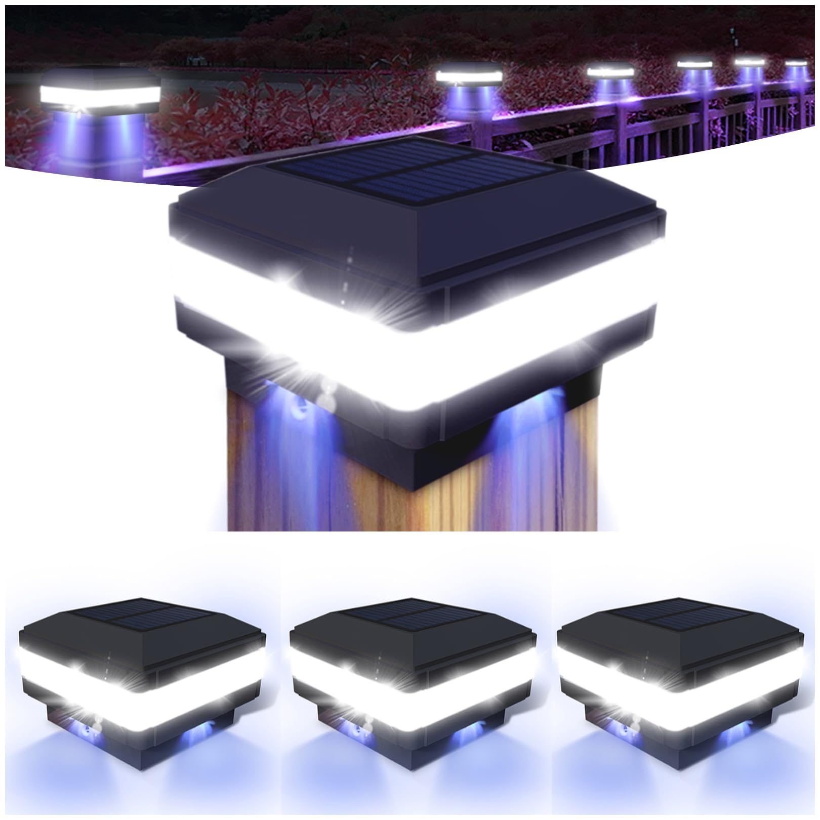 INDARUN Solar Post Lights - IP65 Waterproof 160 LM, 4x4 5x5 6x6 Fits, Flexfit - 4 Pack, Black, Model WS142B