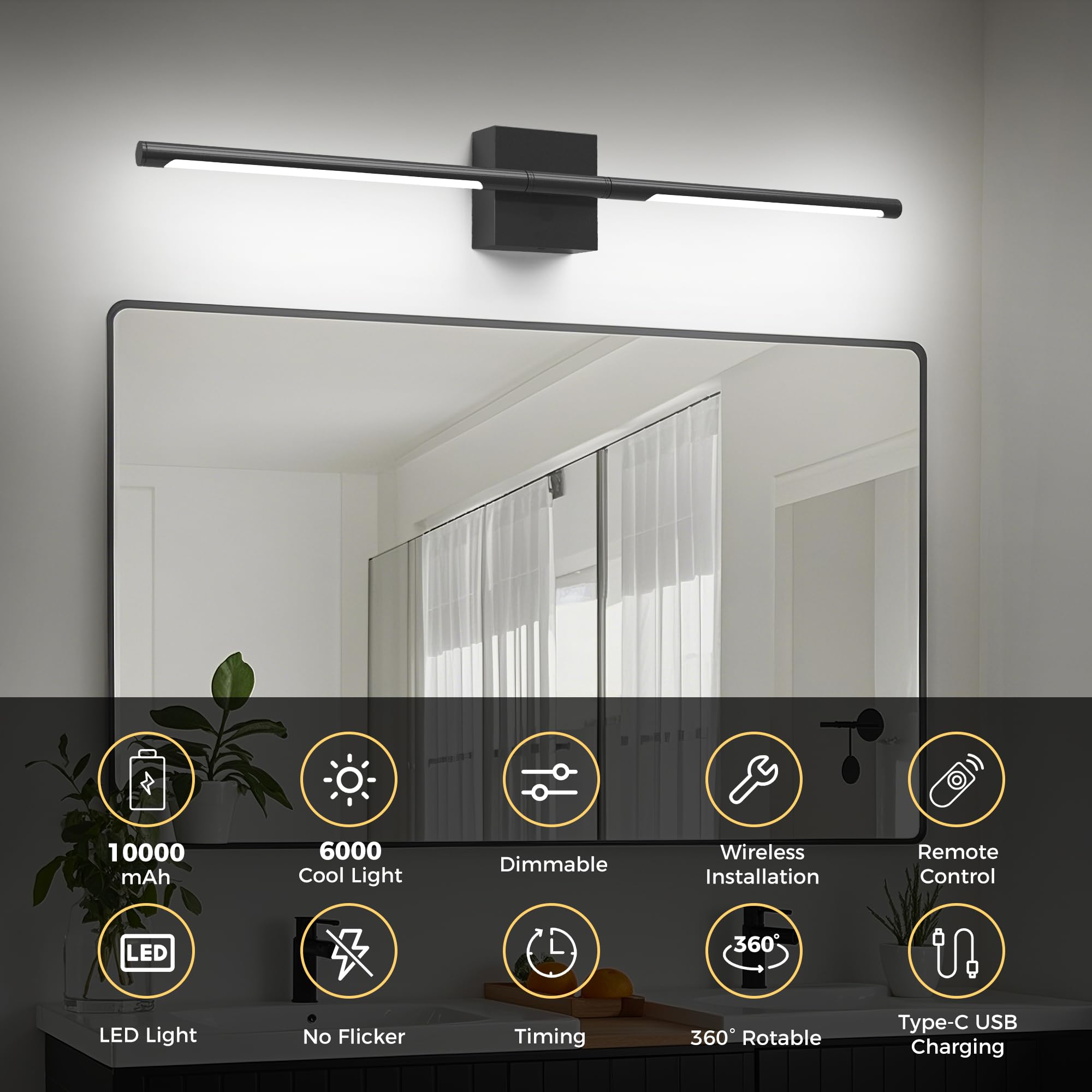 L Lohas Led Battery Operated Wall Sconces Set Of 2, Battery Wall Sconce 10000Mah, Nickel Rechargeable Sconces 6000K, 28.3 Inch W