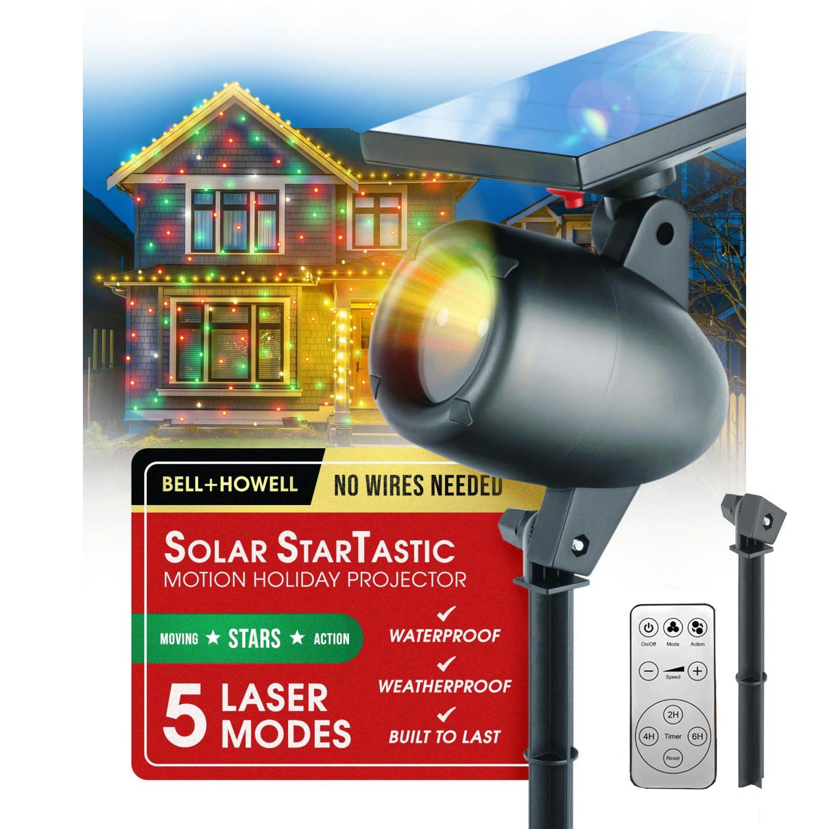 STARTASTIC Solar Wireless Christmas Lights Show Projector, LED Solar Outdoor Christmas Decorations Without Wires for Easy Instal