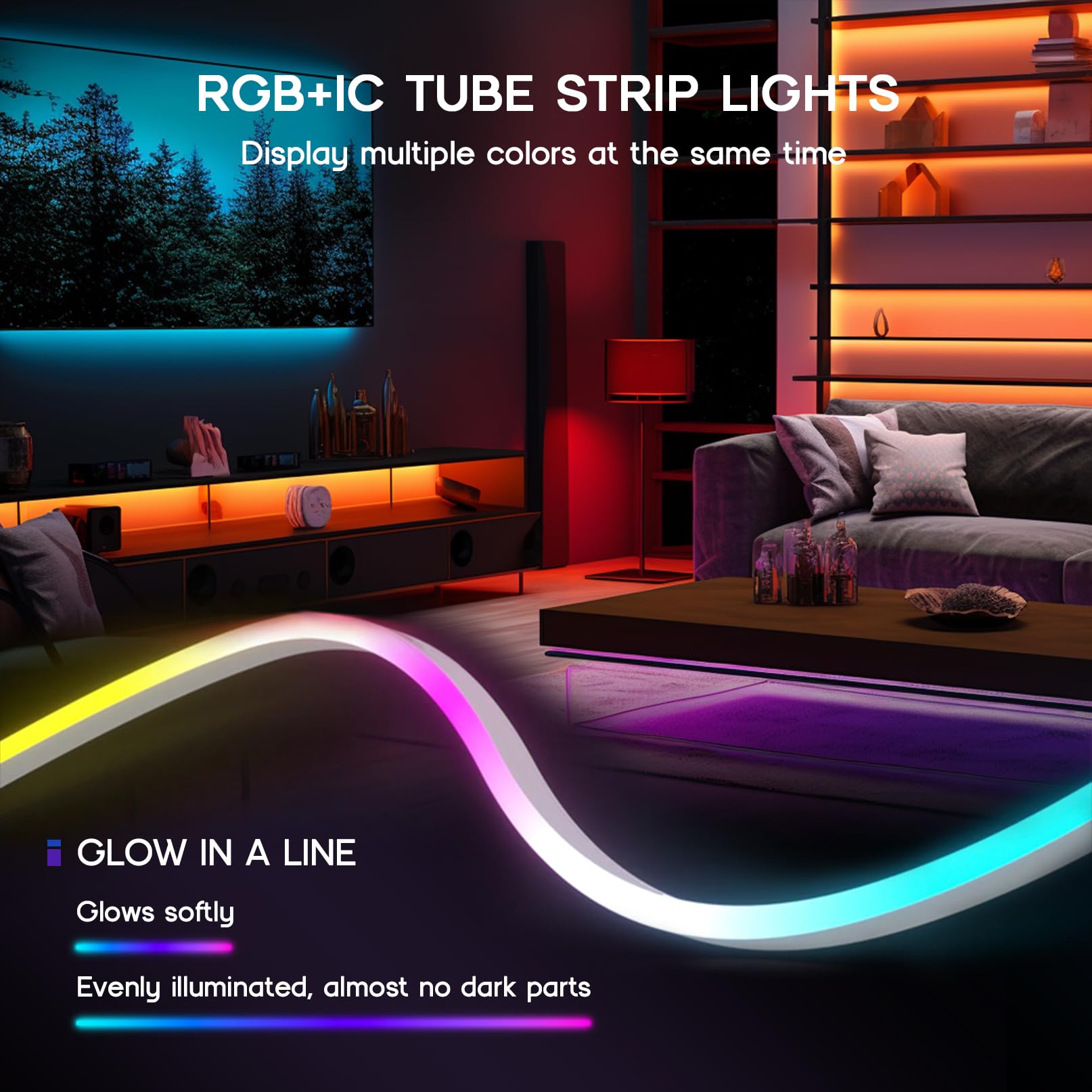 VOEWT LED Neon Rope Lights, IC+RGB, 65.6FT, App/Remote Control, Outdoor IP65 Waterproof, Model D661