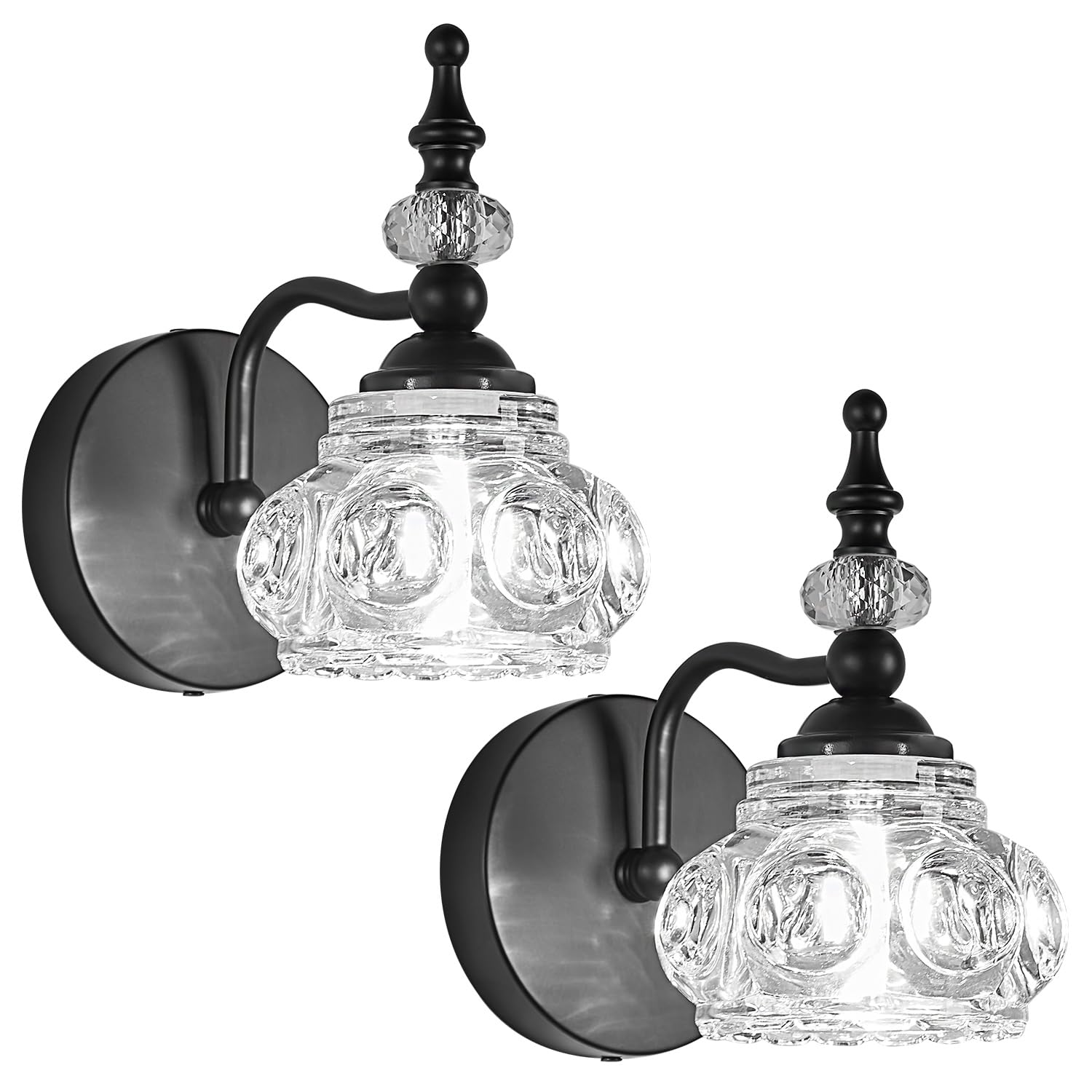 Zilanl 2-Pack Black Wall Sconces With Glass Shade - Rust-Proof Bathroom Lighting Fixtures