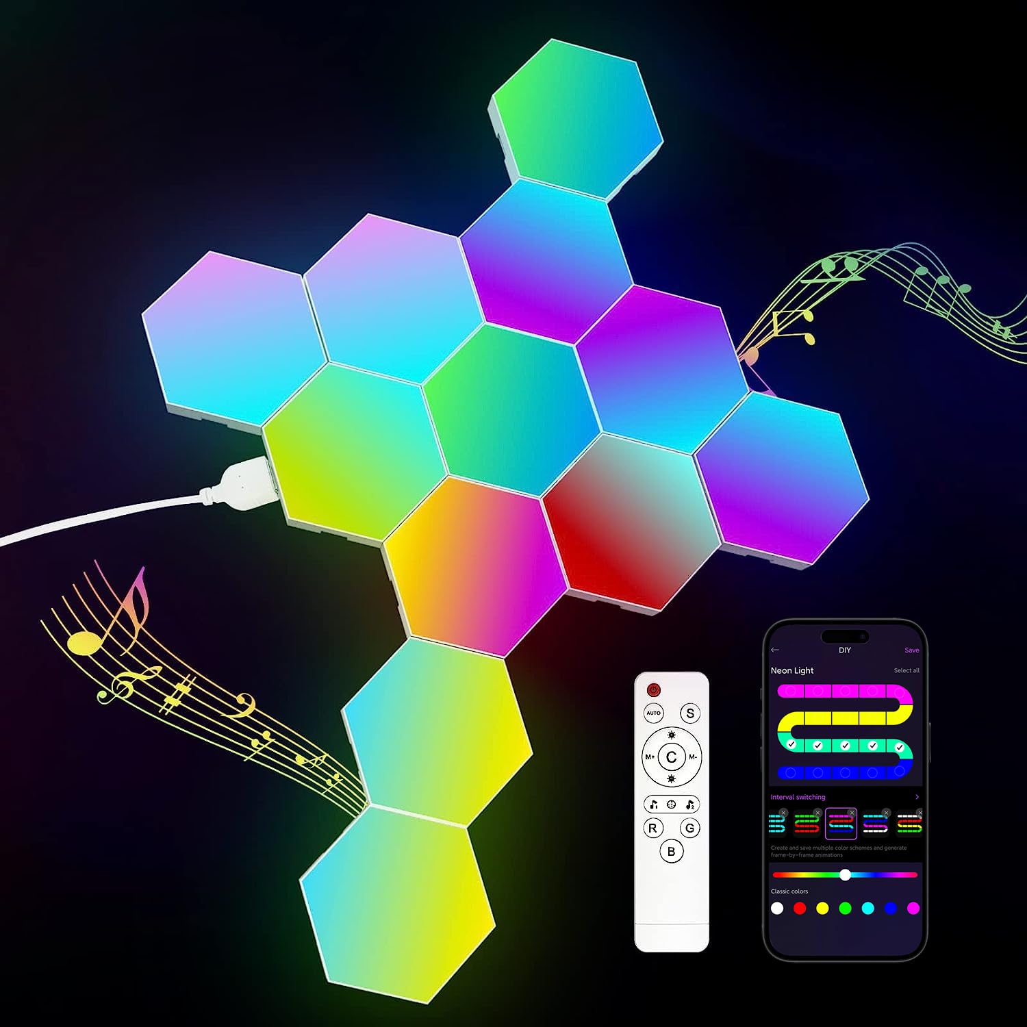 JIMIMORO 12 Pack Hexagon Light Panels - Smart RGB Hexagon LED Lights Wall Lights with APP & Remote Control Cool Music Sync Gamin