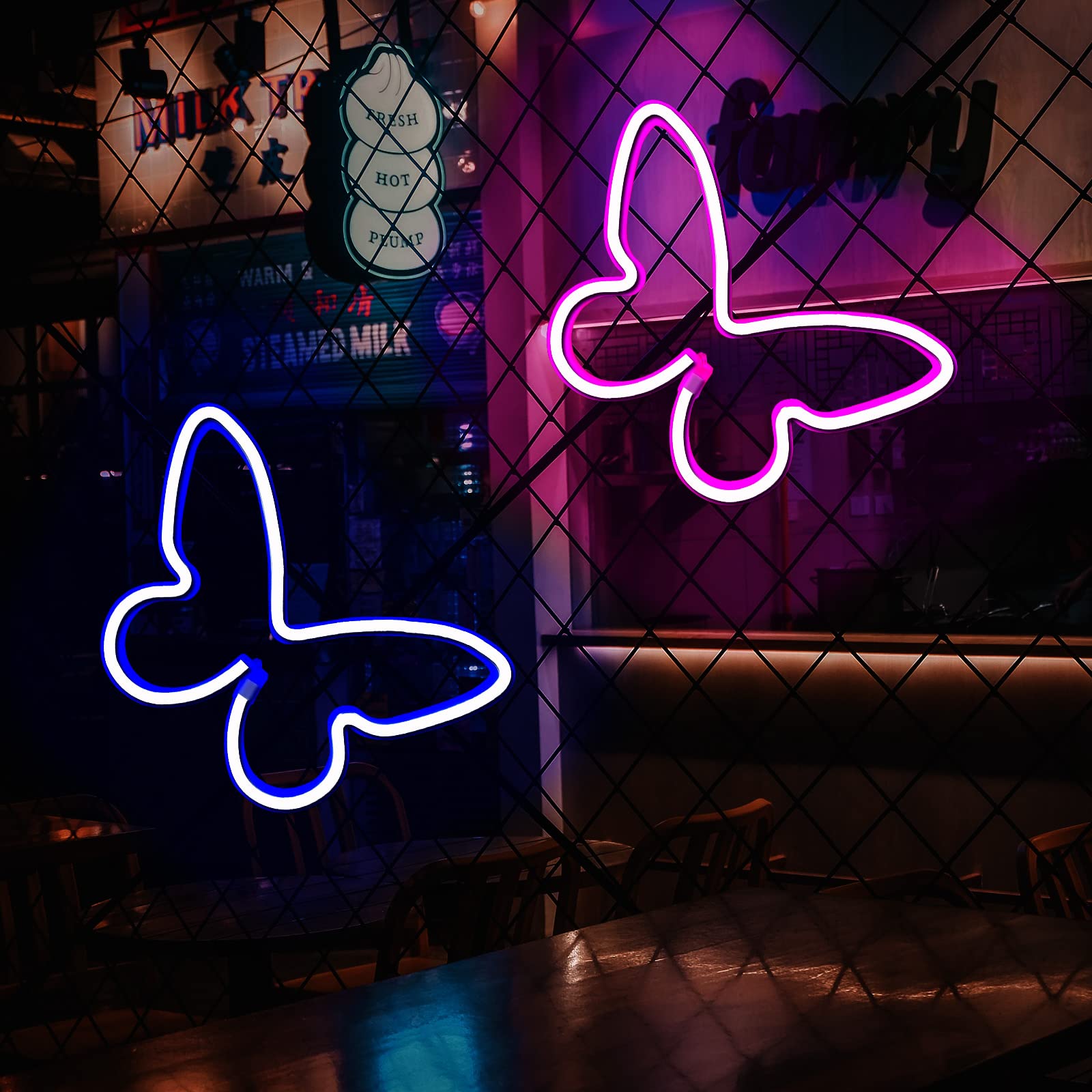 Bernicekelly 2-Piece Butterfly Neon Light - Pink & Blue Led Wall Decor For Kids Room & Parties