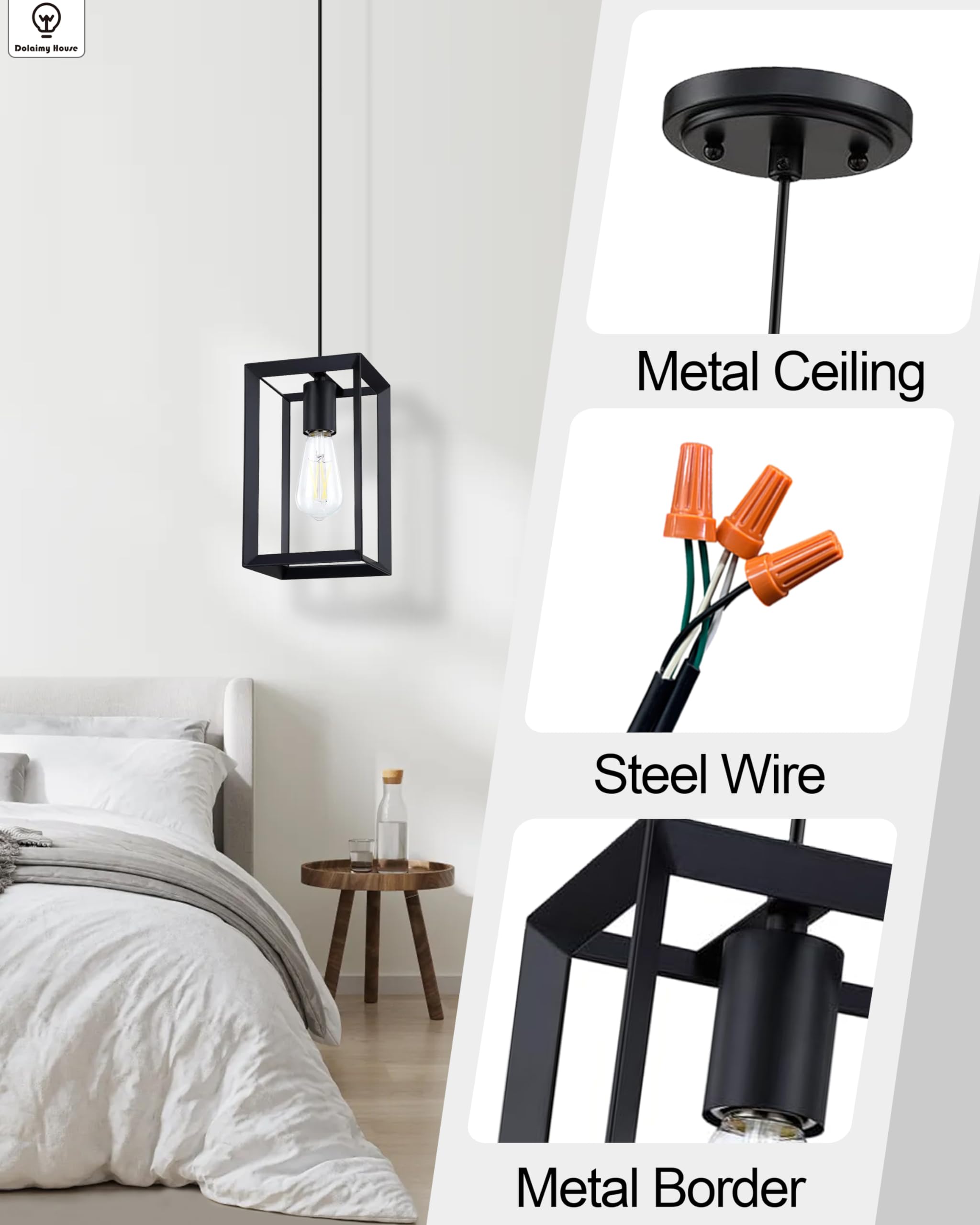 Dolaimy House 2 Pack 1 Light 5.7 Inch Cage Hanging Farmhouse Indoor Kitchen Island Oil Rubbed Bronze Finish Pendant Lighting for
