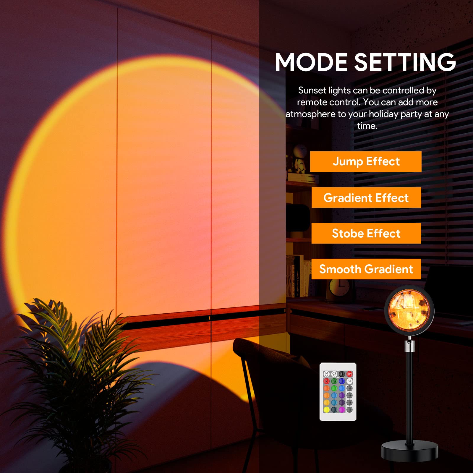 Bavcieu Sunset Lamp - LED Projection Light with Remote, 16 Colors, 360° Rotation, Ideal for Home Decor & Photography, Model R01/R02